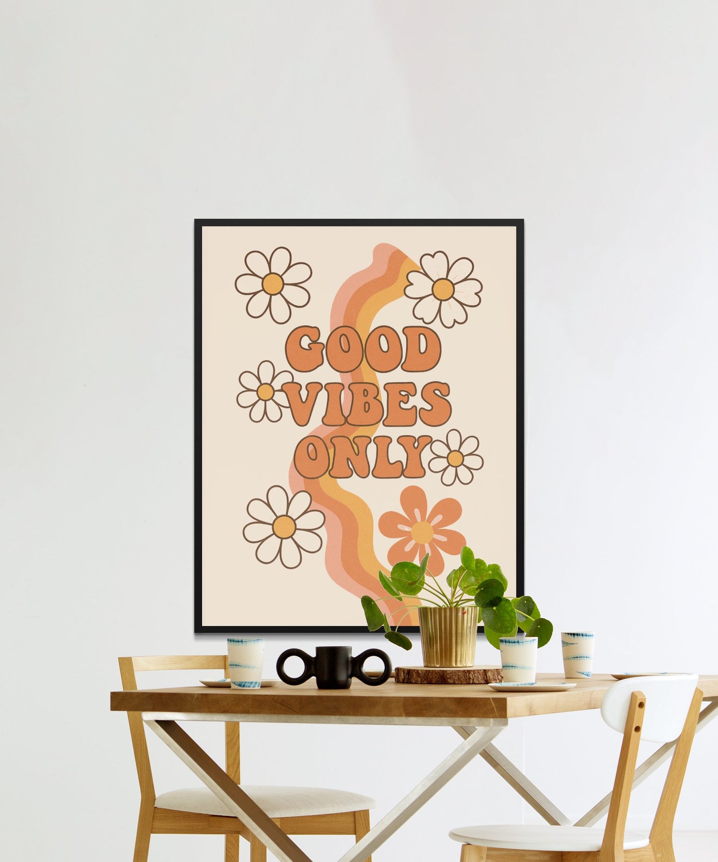 Good Vibes Only Floral Poster, Inspirational Quote Wall Art, Home Decor Print