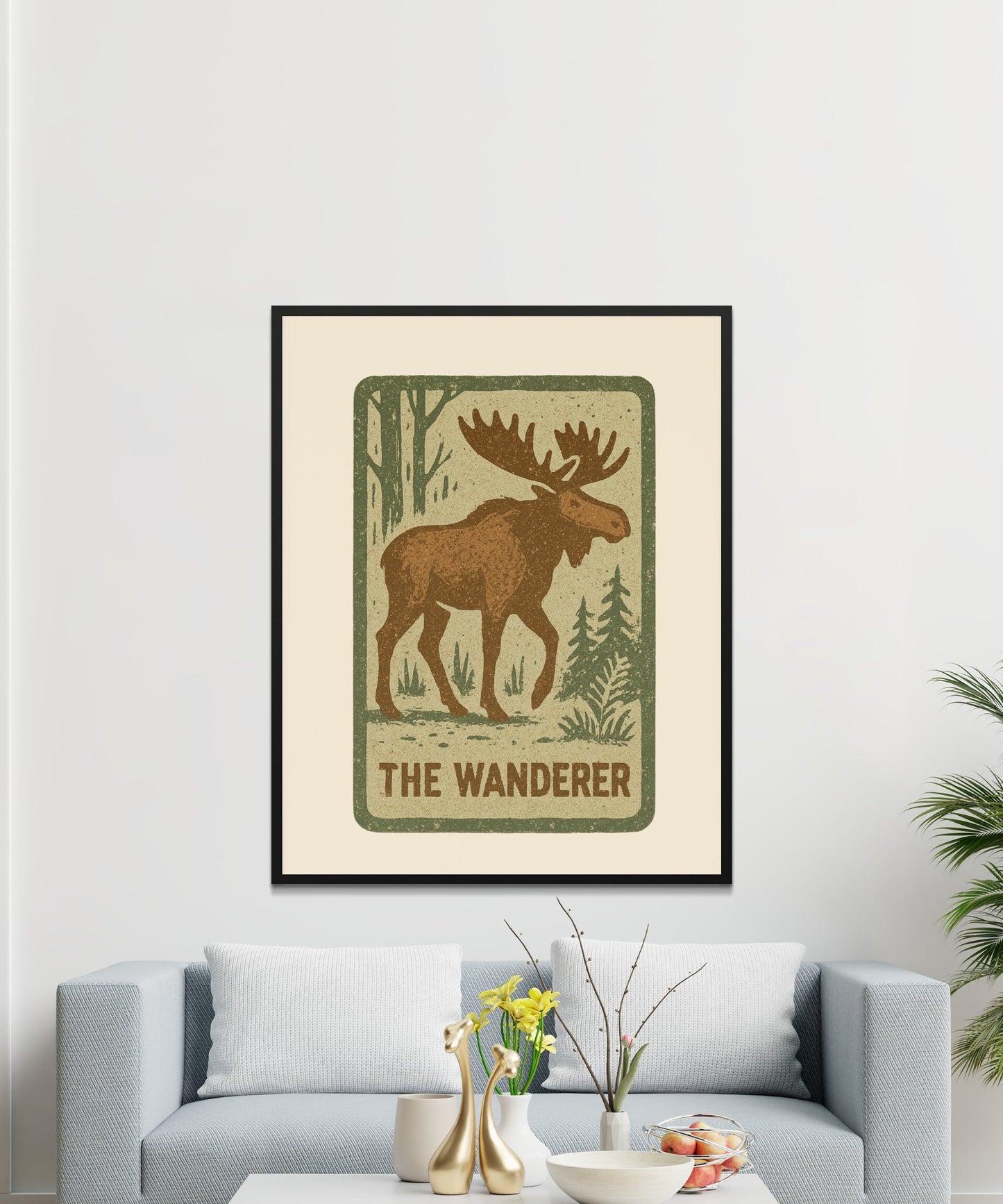 Vintage Moose Poster Art Print, Rustic Wilderness Wall Decor, The Wanderer Forest Themed Room Decoration