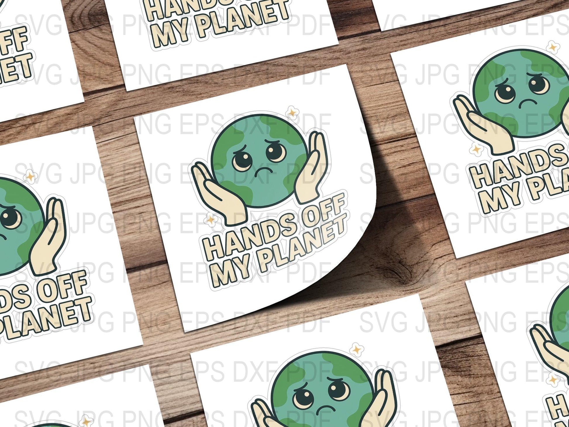Eco-Friendly Earth Stickers, Hands Off My Planet, Green Planet Decals, Save Earth Awareness, Environmental Protection, Pack of 5