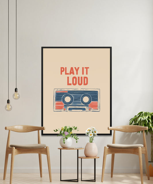 Vintage Cassette Player Poster, Retro Music Wall Art, Play It Loud Print, Home Decor