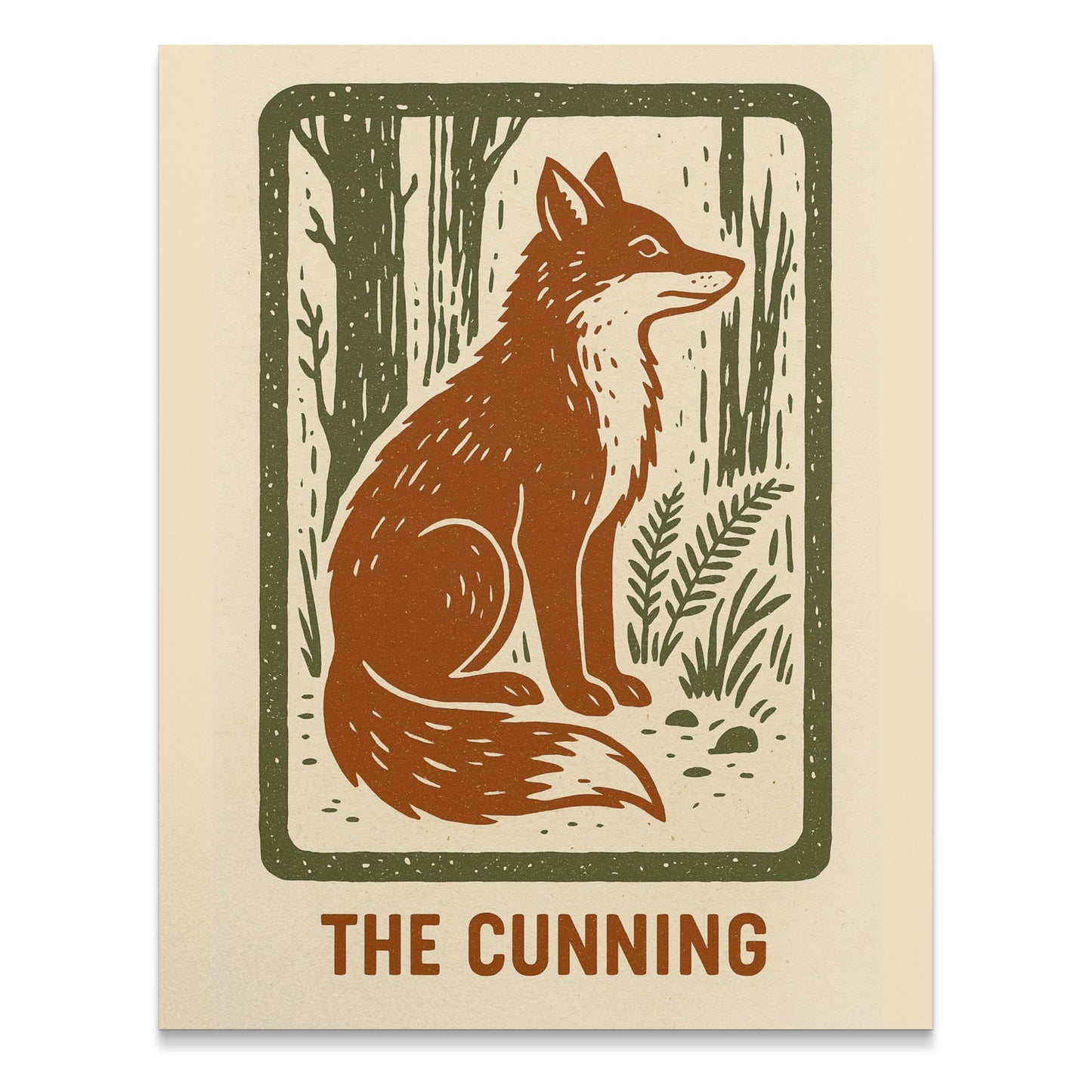Vintage Fox Art Print, Rustic Forest Wildlife Poster, Woodland Cabin Decor, Animal Illustration, Nature Inspired Wall Art, Earthy Color