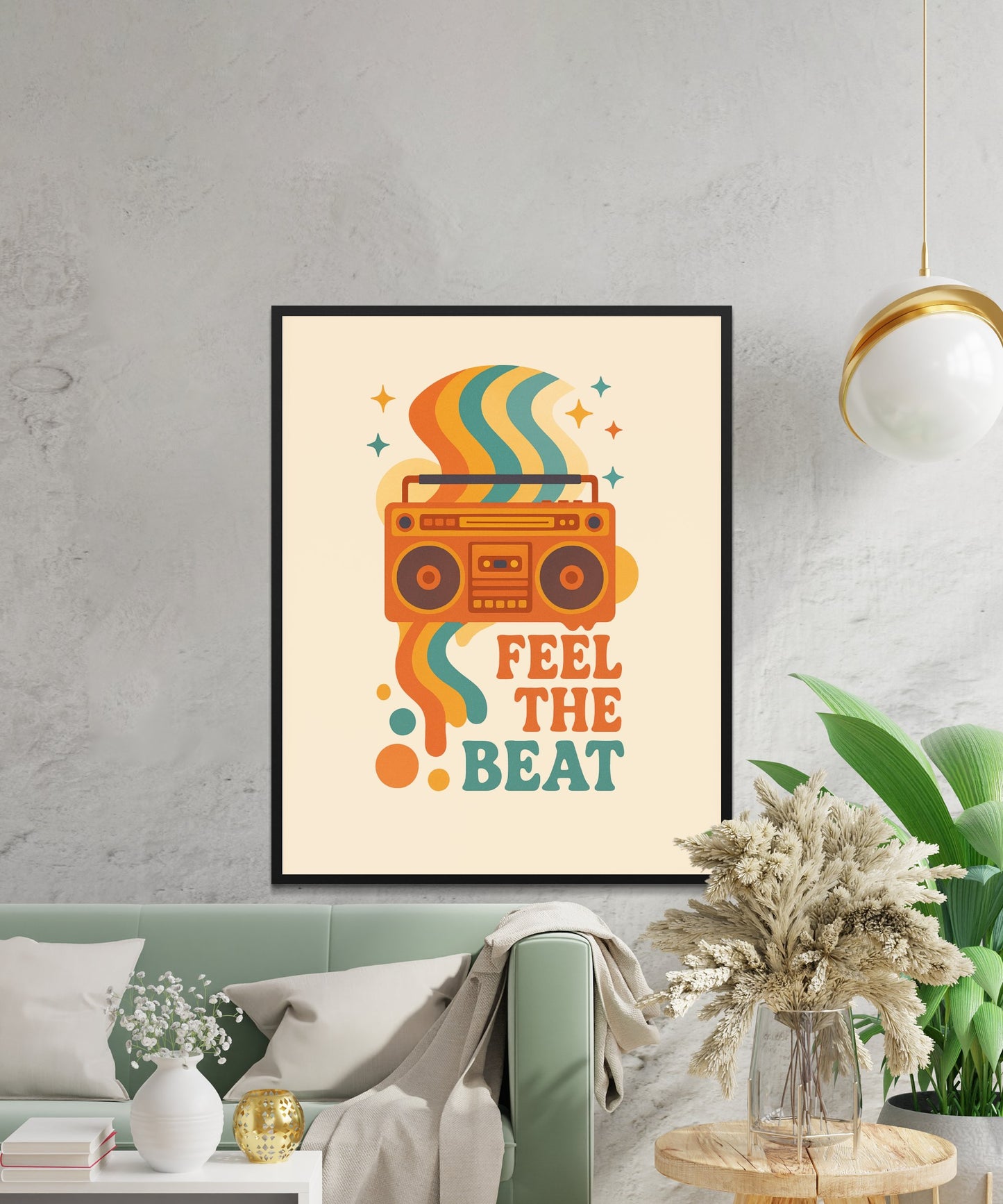 Retro Feel the Beat Poster, Vintage Cassette Tape Wall Art, Colorful Music Decor, 80s Aesthetic Print, Gift for Music Lovers