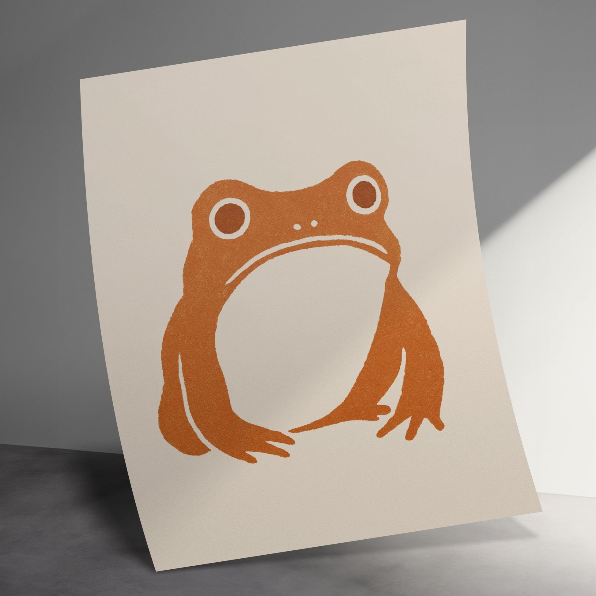 Minimalist Frog Art Print, Modern Orange Frog Wall Decor, Contemporary Animal Illustration Poster