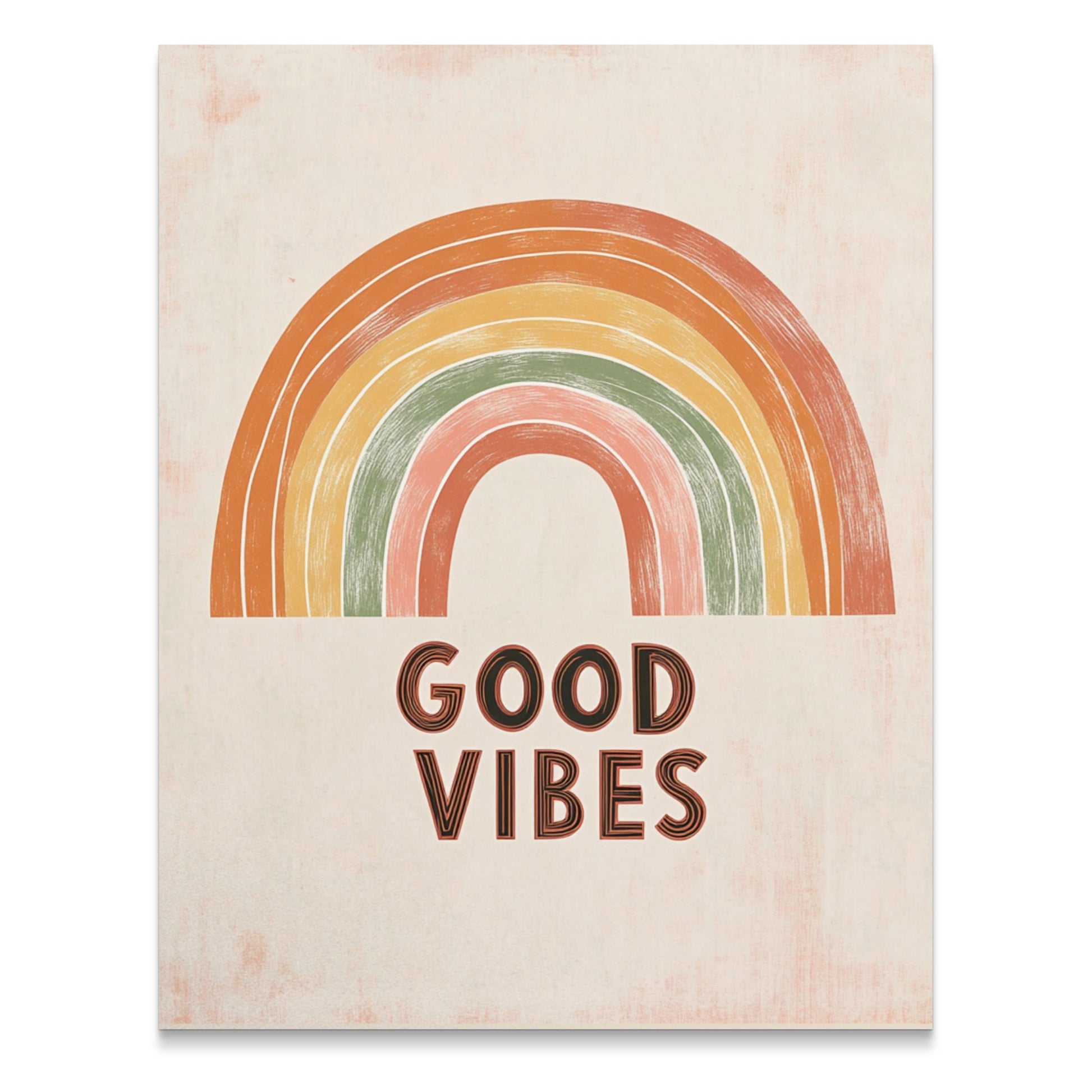 Vintage Rainbow Poster, Good Vibes Wall Art, Retro Style Rainbow Print, Boho Decor, Pastel Colors, Inspirational Quote Home Decor