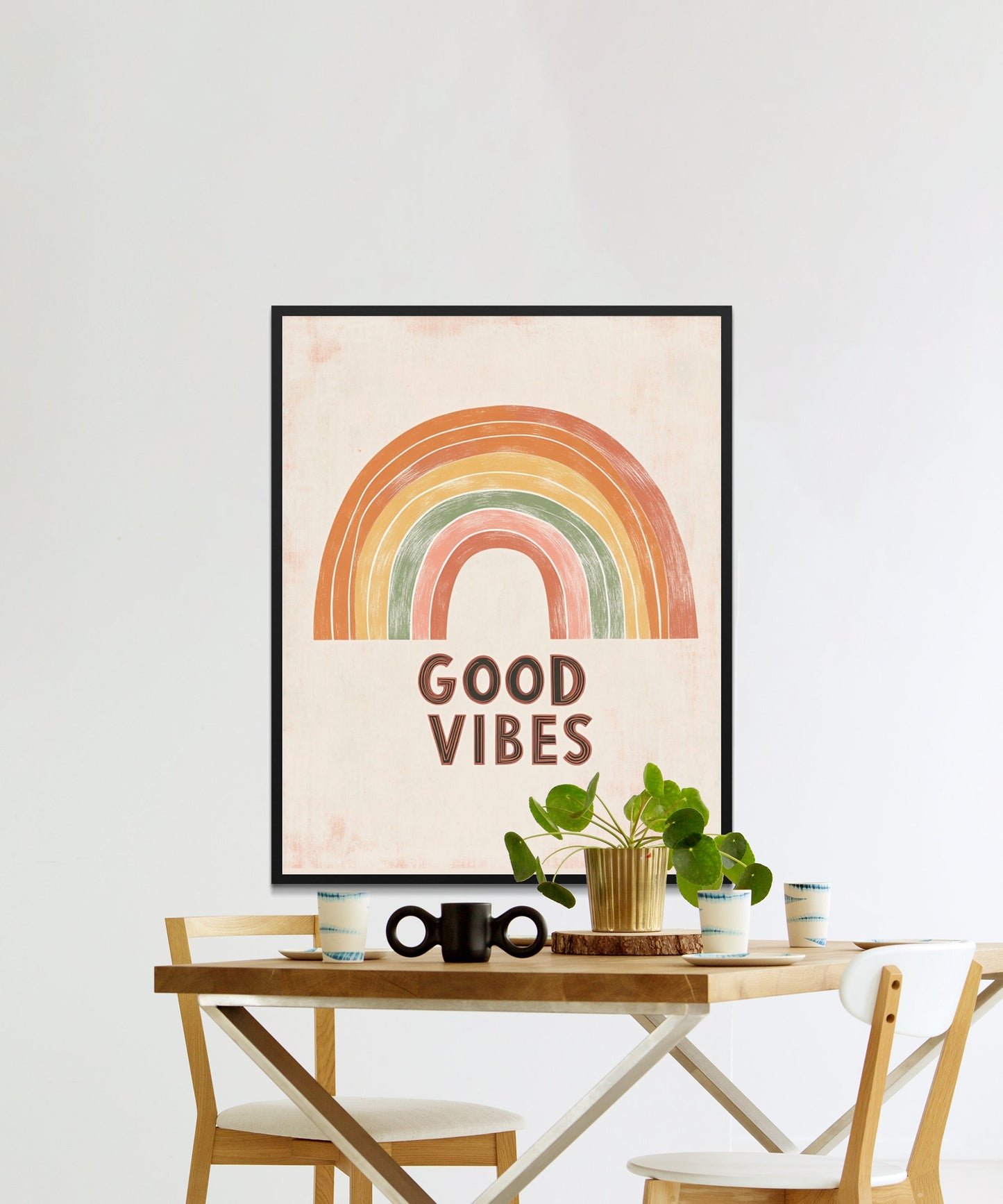 Good Vibes Rainbow Wall Art, Colorful Modern Print, Boho Decor, Living Room Wall Hanging, Inspirational Poster