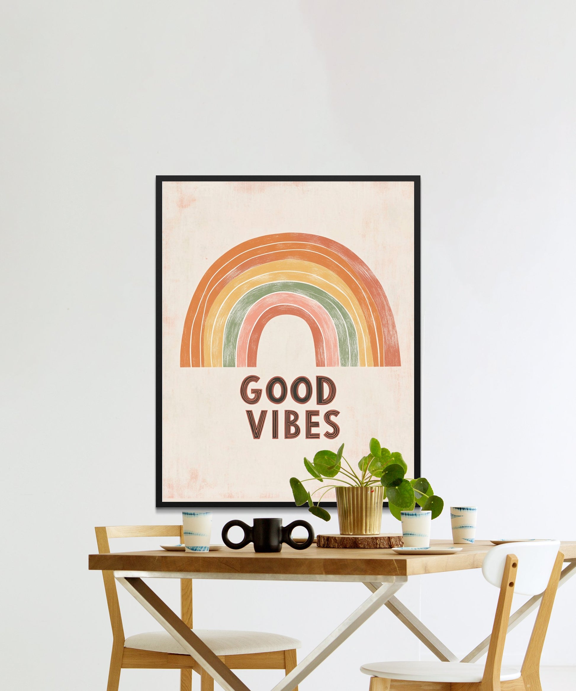 Good Vibes Rainbow Wall Art, Colorful Modern Print, Boho Decor, Living Room Wall Hanging, Inspirational Poster