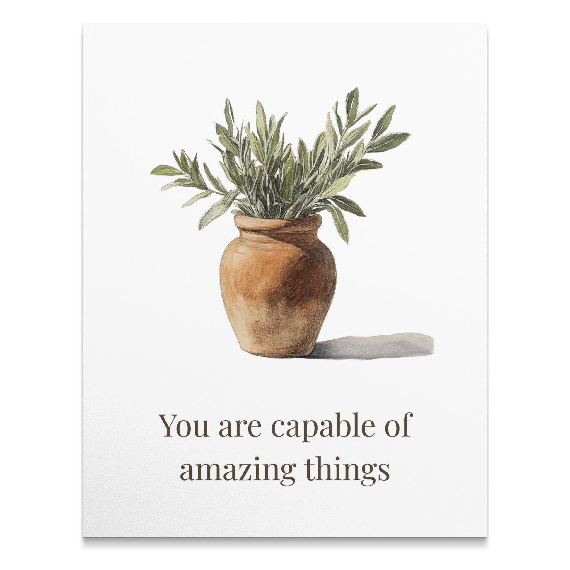 Watercolor Potted Plant Art Print, Inspiring Quote Wall Decor, Home Office Positive Affirmation Poster