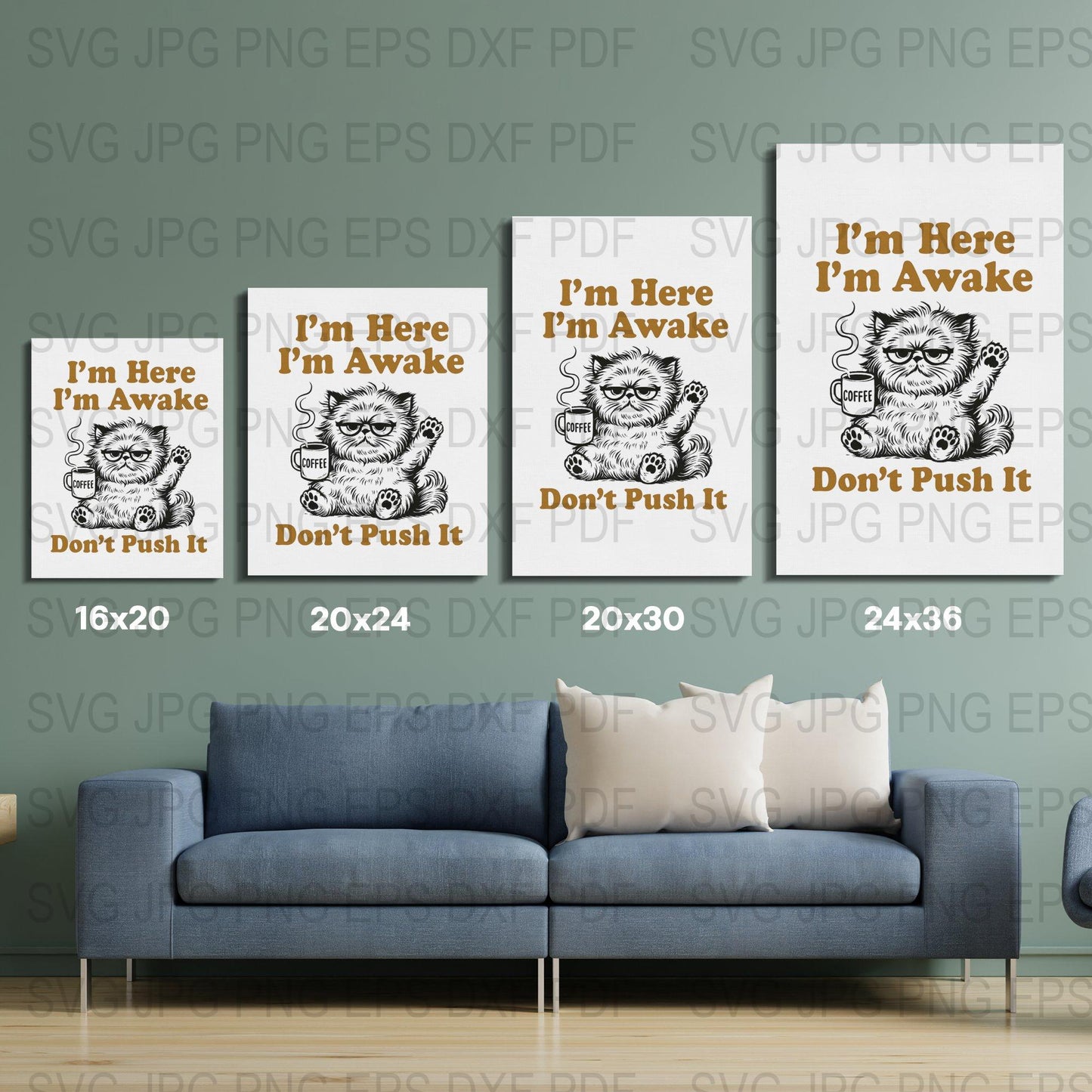 Funny Owl SVG Wall Art, I'm Awake Don't Push It Quotes, Digital Download, Home Decor SVG Files, Printable Owl Artwork, Sizes Variety