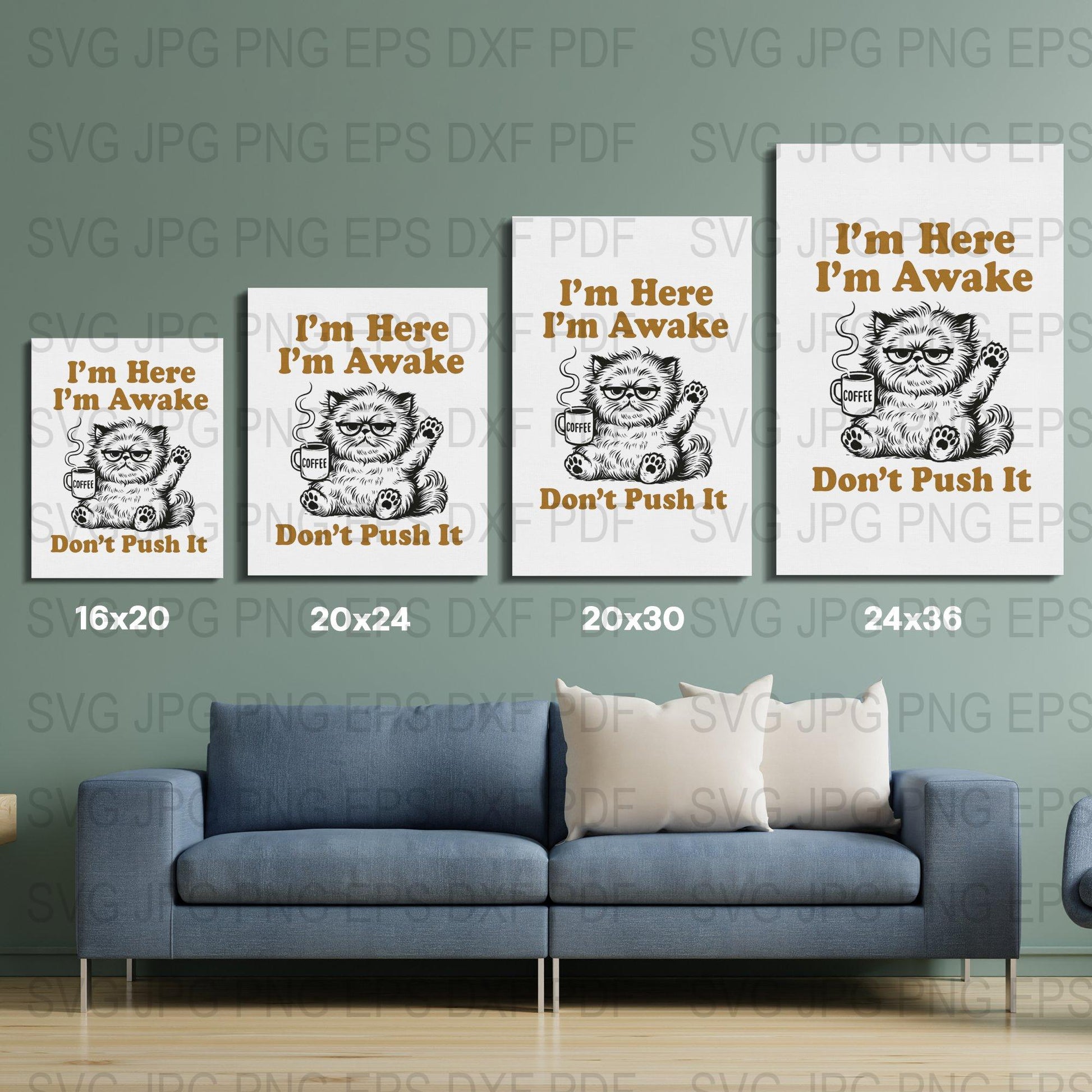 Funny Owl SVG Wall Art, I'm Awake Don't Push It Quotes, Digital Download, Home Decor SVG Files, Printable Owl Artwork, Sizes Variety