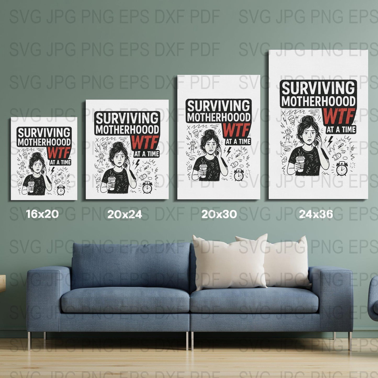Set of 3 Surviving Motherhood Quotes Wall Art, Digital Printable Posters, Modern Living Room Decor, Instant Download Artwork