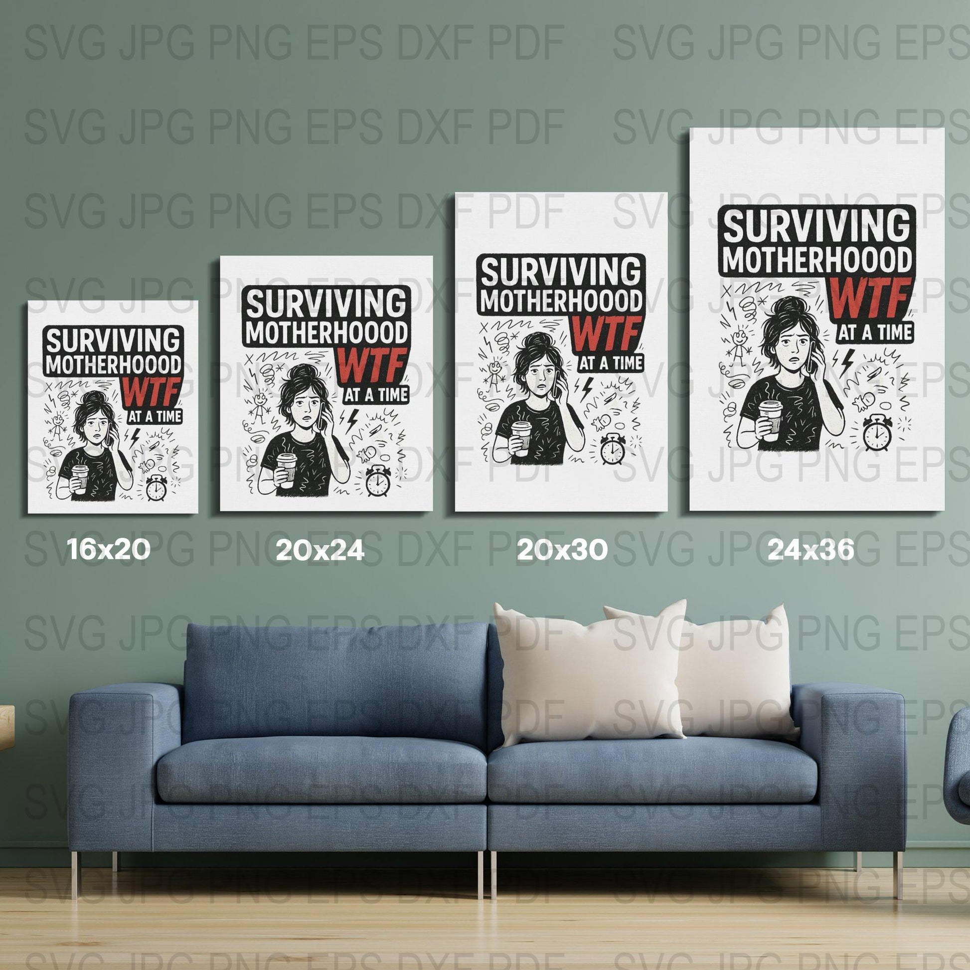 Set of 3 Surviving Motherhood Quotes Wall Art, Digital Printable Posters, Modern Living Room Decor, Instant Download Artwork