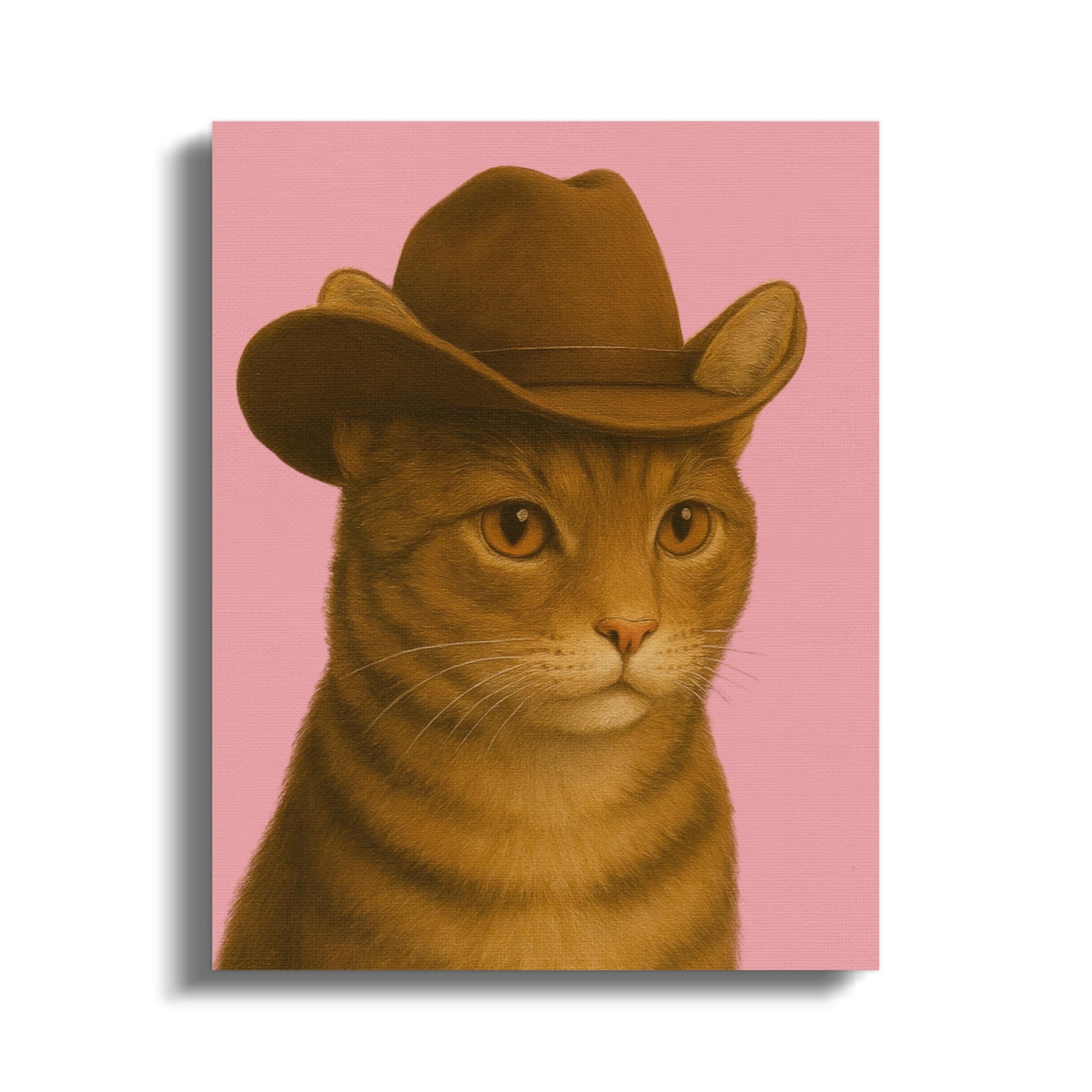 Vintage Style Cat Portrait Canvas Print, Western Hat Feline Art, Whimsical Animal Wall Decor