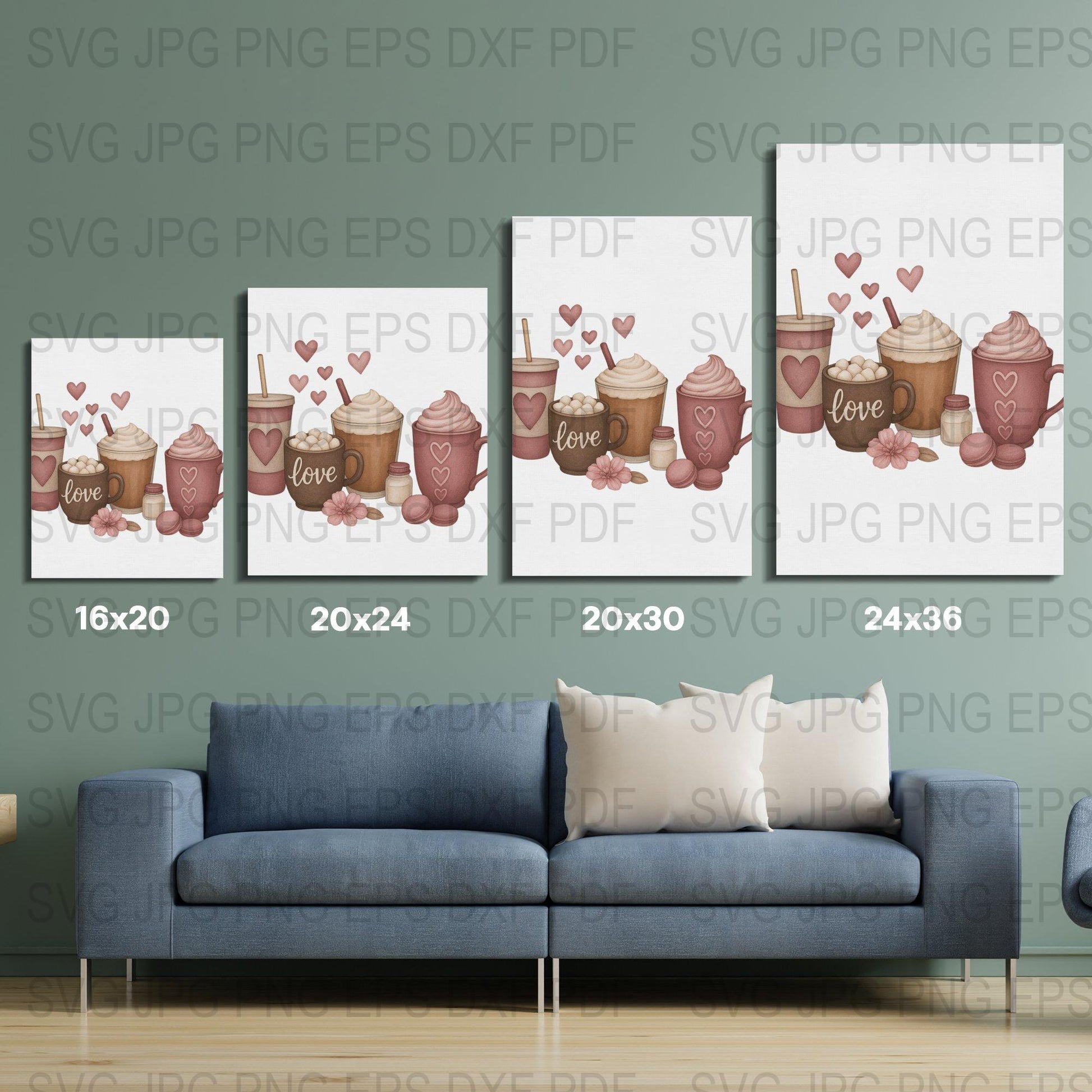 Love Themed Wall Art, Heart and Pottery Prints, Digital Download, Home Decor, Romantic Living Room Decoration, svg jpg png eps Formats