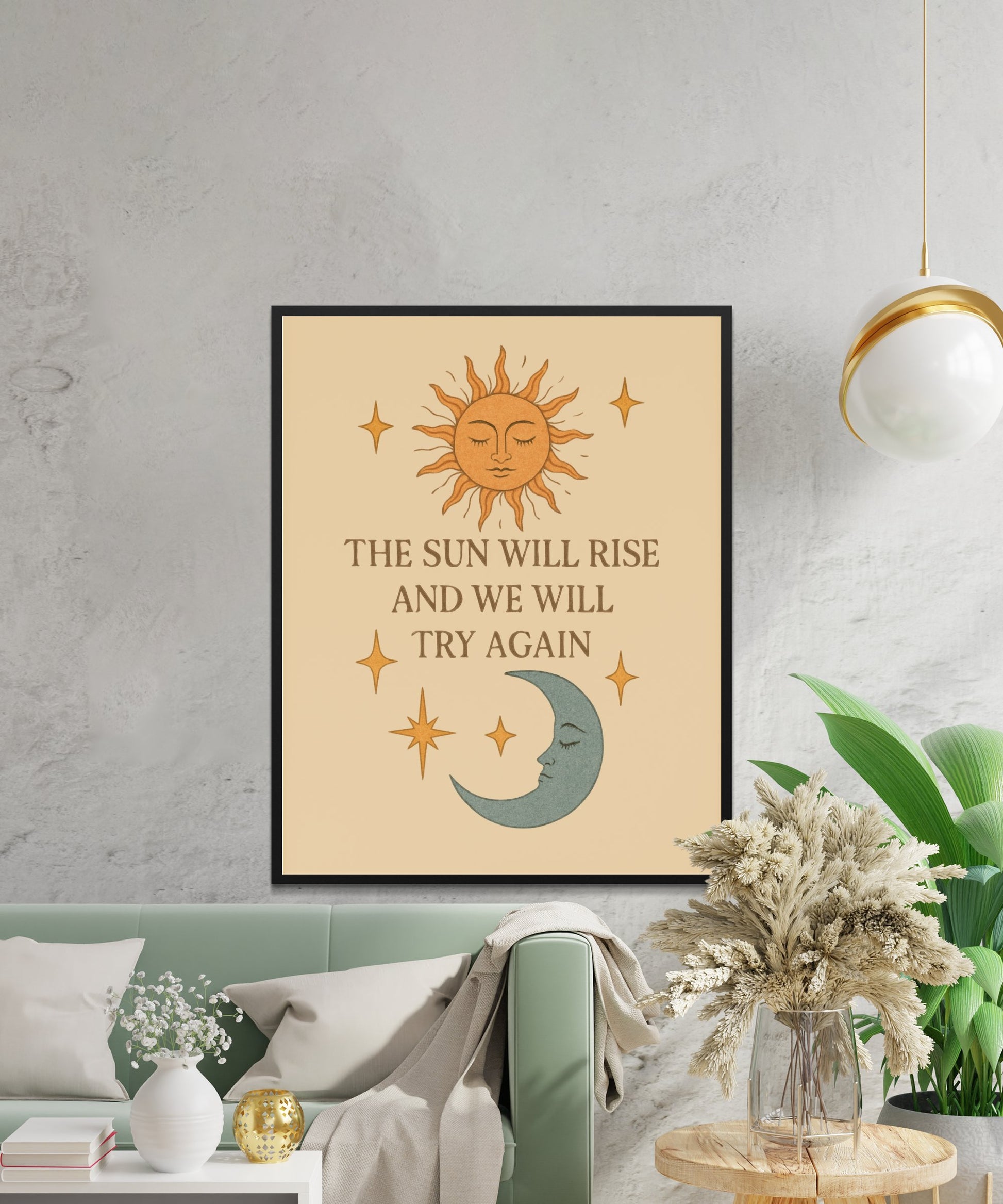 Sun and Moon Wall Art Poster, Inspirational Quote Home Decor, Bohemian Style Living Room Print