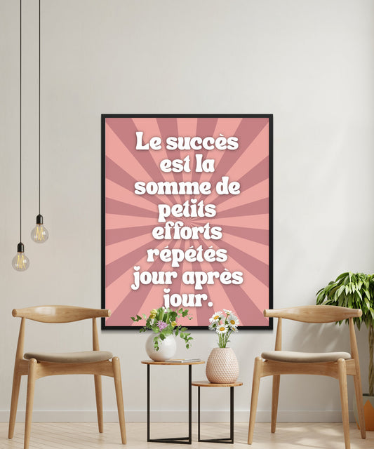 French Inspirational Quote Wall Art Poster, Pink Home Office Decor, Motivational Typography Print