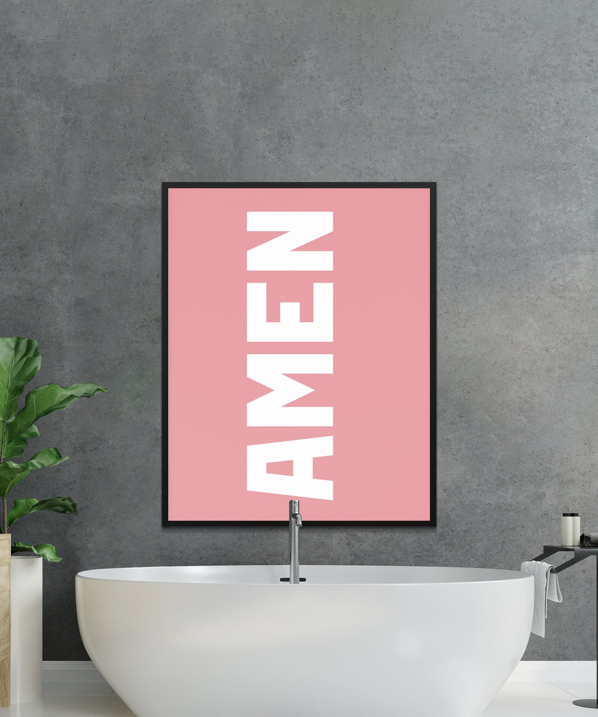 Modern Pink 'Amen' Wall Art Poster, Minimalist Typography Home Decor, Bathroom Art Print