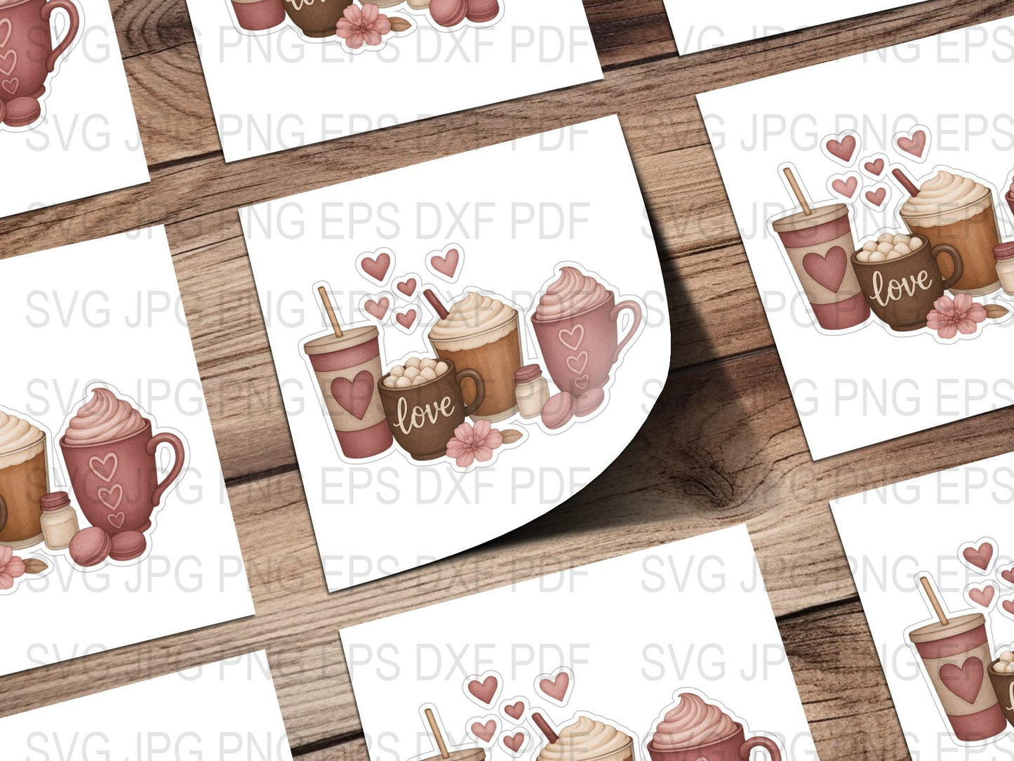 Coffee Love SVG File, Valentine's Day Mug Design, Digital Download, eps dxf jpg png, Craft Supplies, Scrapbooking Stickers, Heart Artwork