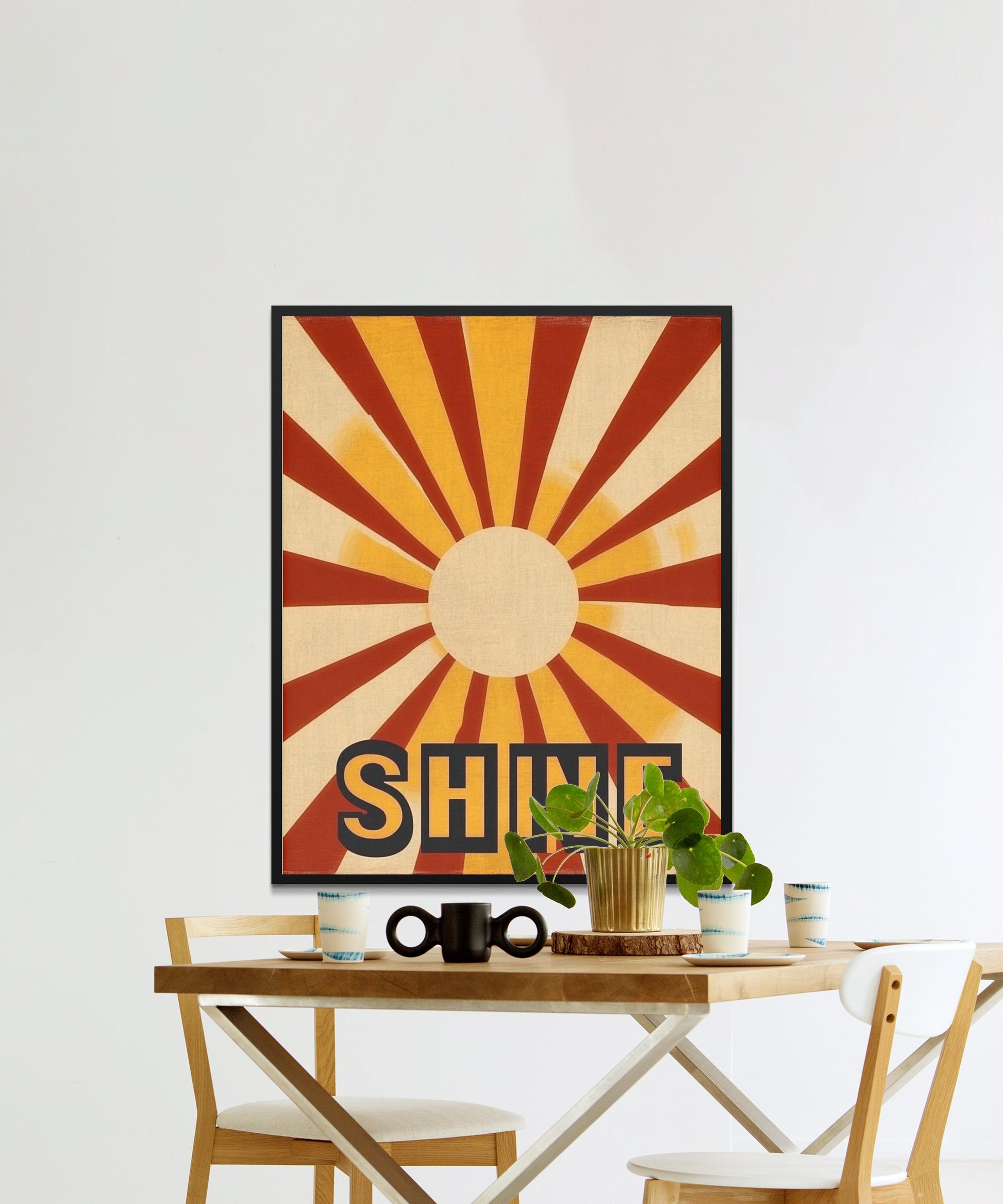 Vintage Sunburst Wall Art, Retro Shine Graphic Print, Bold Colors, Home Decor, Large Poster