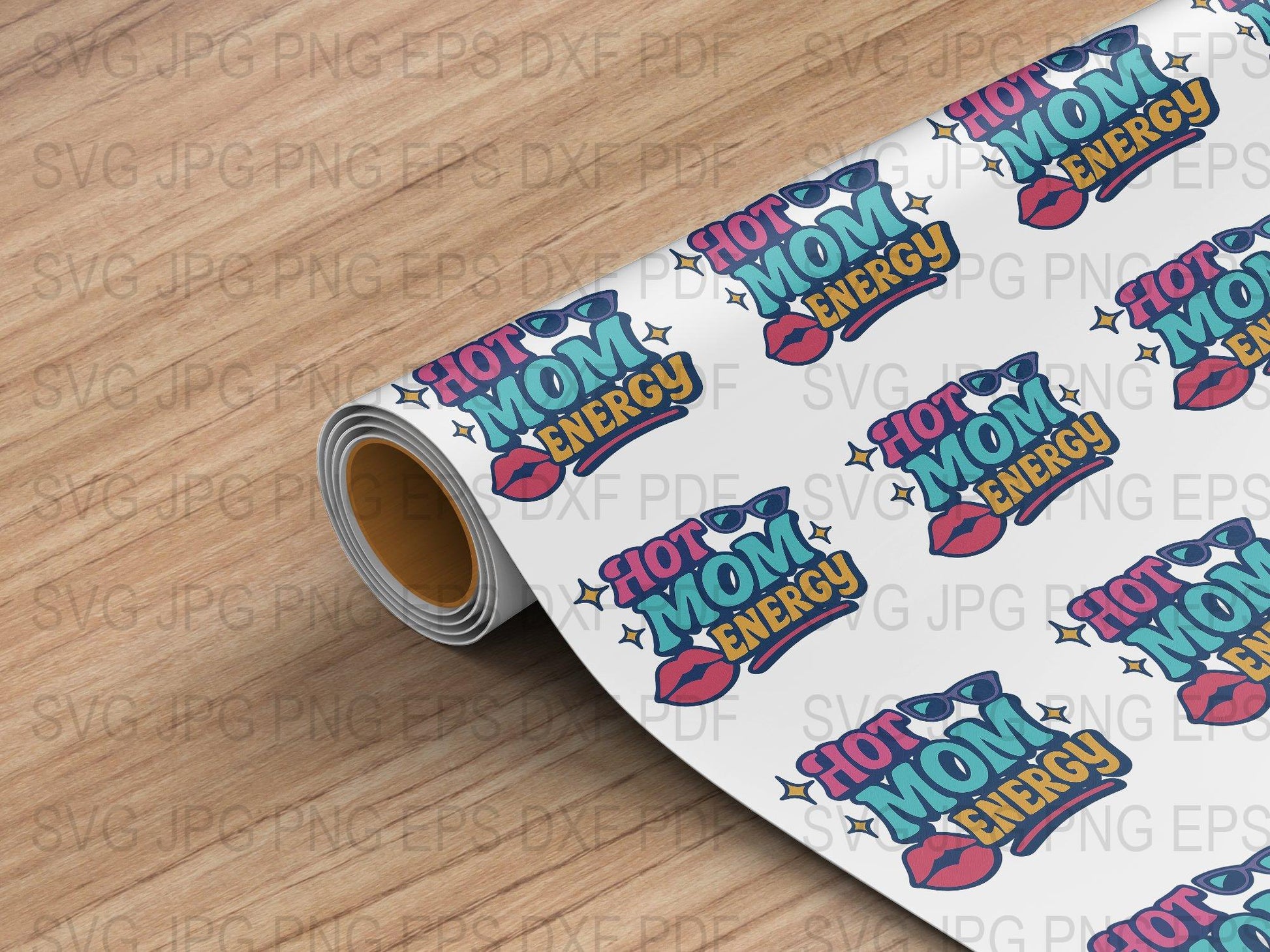 Hot Mom Energy Vinyl Sticker Paper Roll, Colorful Text and Frog Decals, Scrapbooking and Crafting Materials