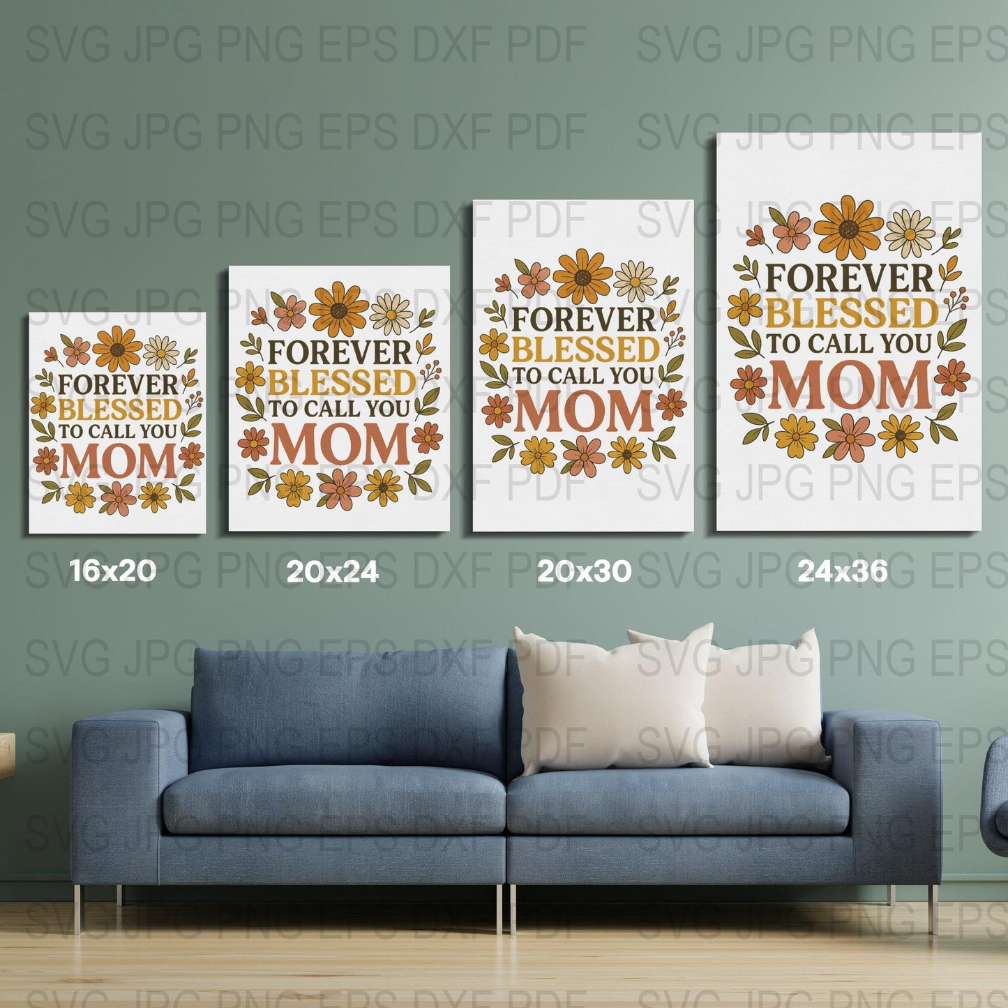 Blessed Mom Floral Wall Art, Forever to Call You Mom Digital Prints, Home Decor, Living Room Gallery Wall Set