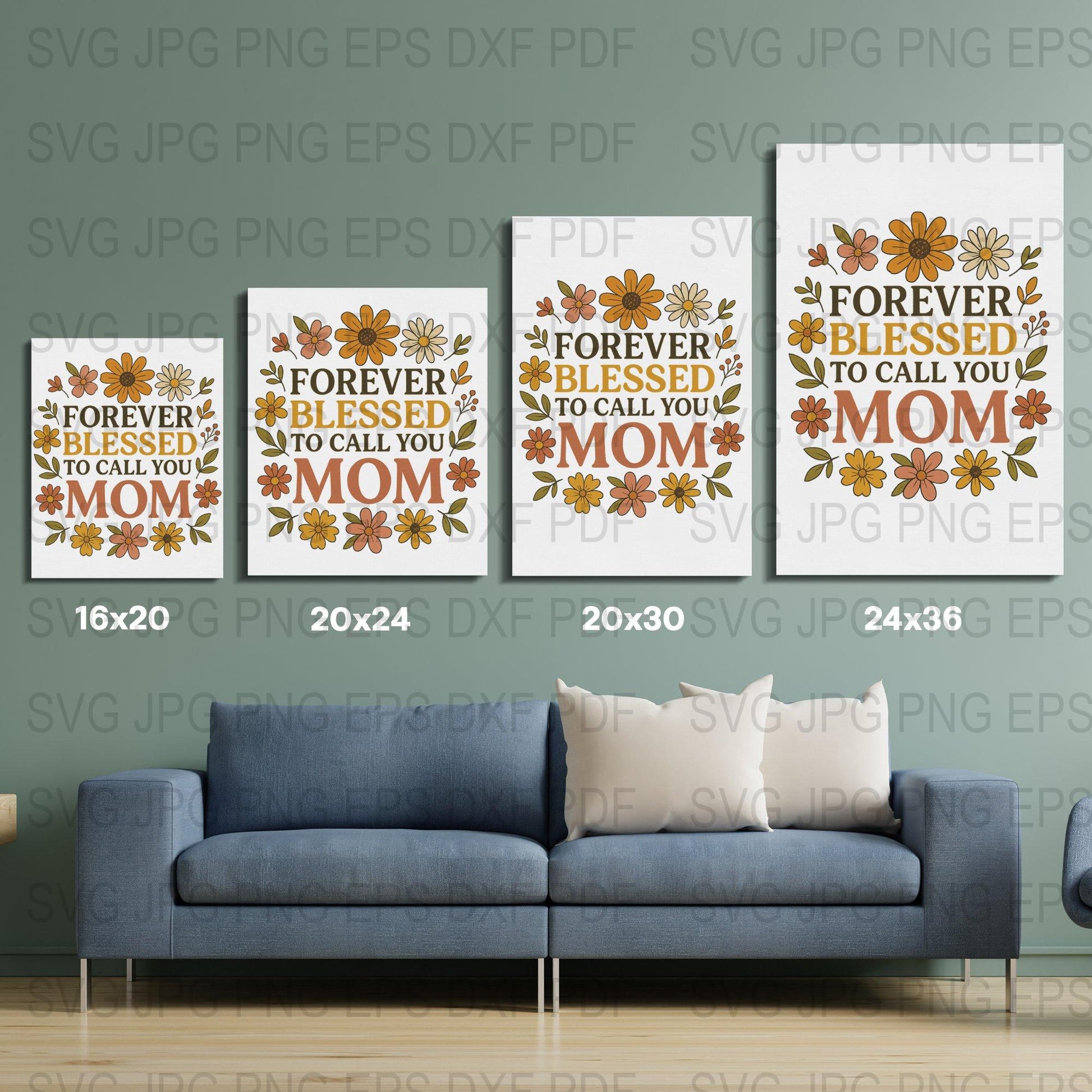 Blessed Mom Floral Wall Art, Forever to Call You Mom Digital Prints, Home Decor, Living Room Gallery Wall Set
