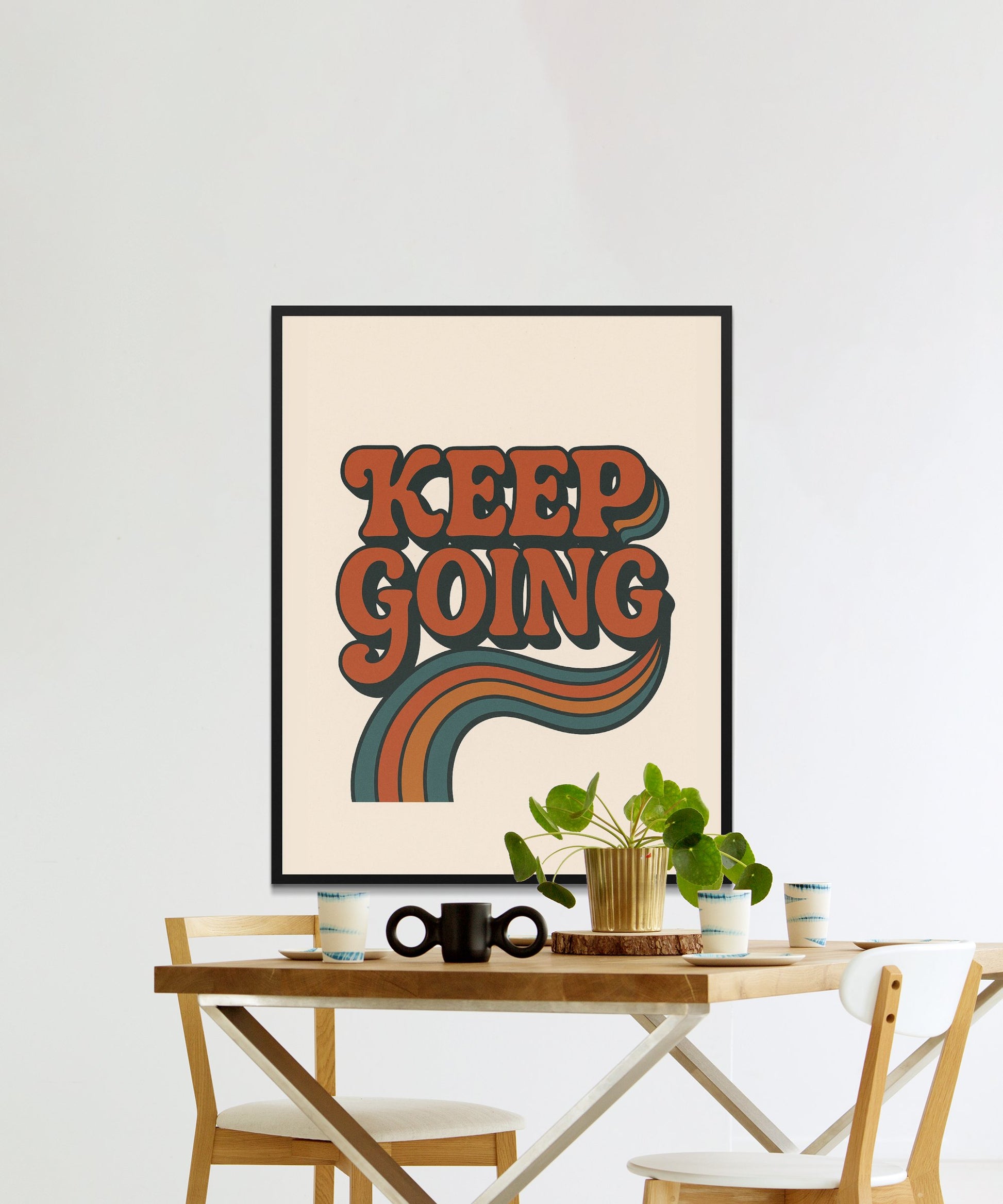 Retro 'Keep Going' Inspirational Quote Wall Art, Vintage Style Typography Poster, Home Office Decor, Motivational Print for Living Room