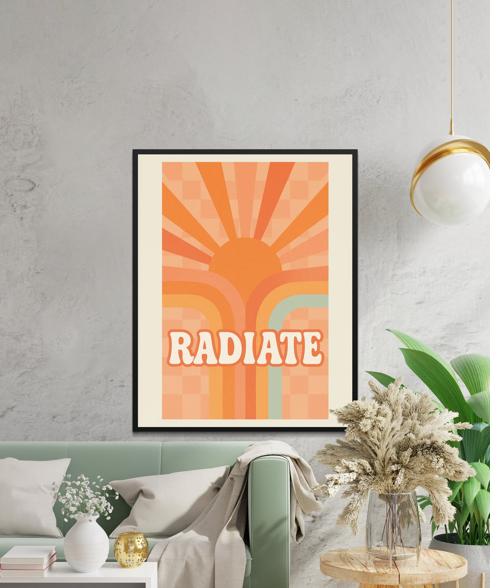 Vintage Style Radiate Sunburst Poster, Retro Inspirational Wall Art, Bright Home Decor, Office Decoration, Gift Idea