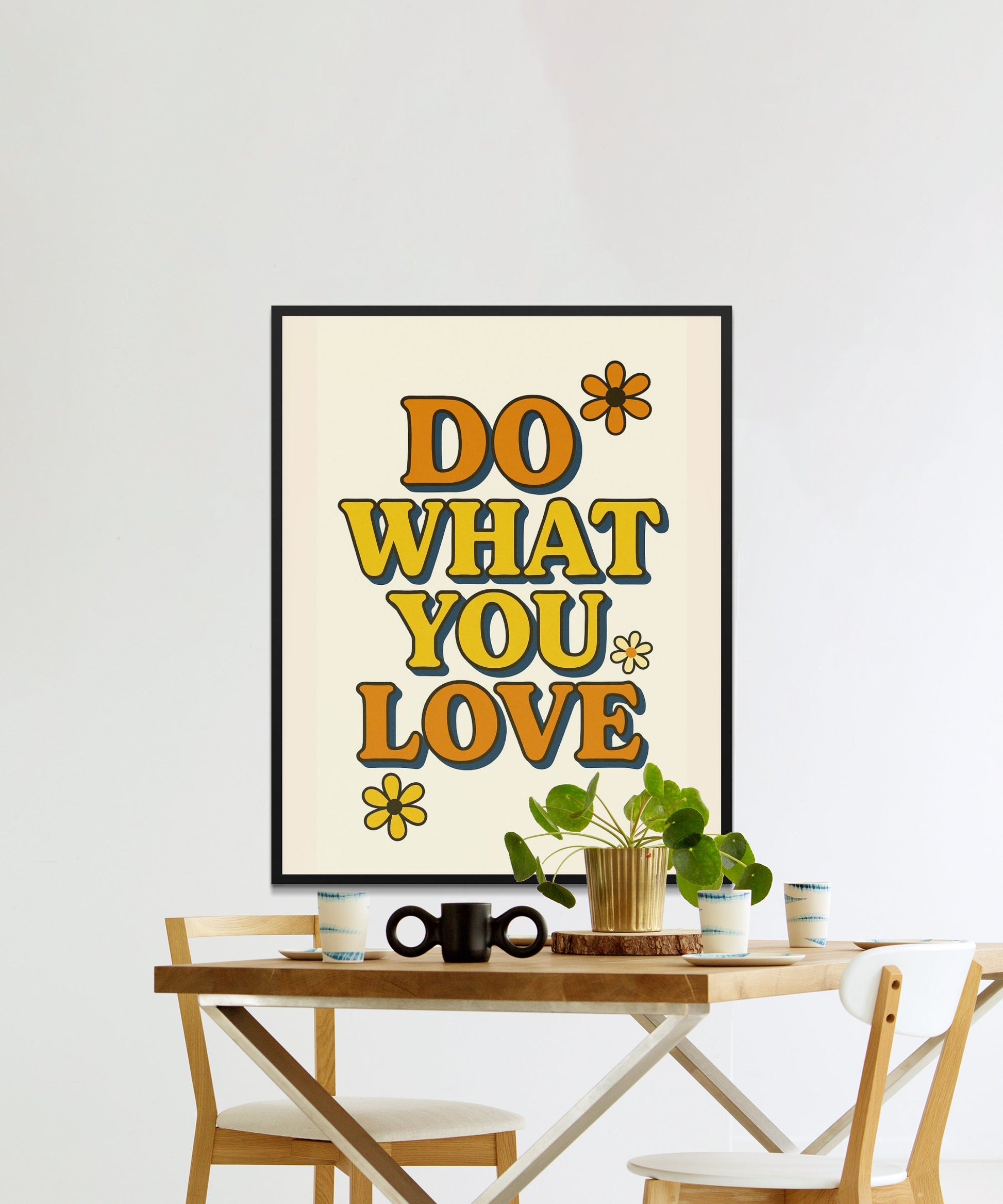 Inspirational Wall Art Poster, 'Do What You Love' Quote Print with Flowers, Home Decor Artwork for Living Room or Office