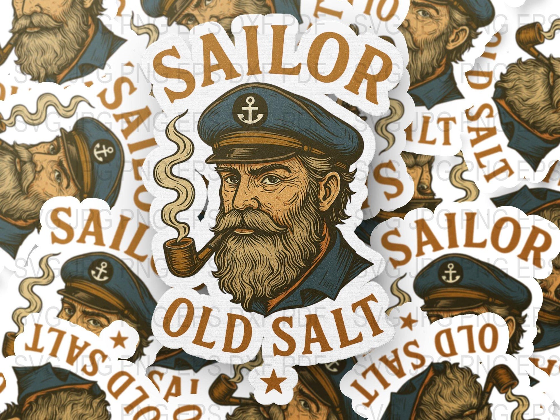 Vintage Sailor Stickers, Old Salt Nautical Theme, Pipe Smoking Sailor, Retro Maritime Decor, Waterproof Vinyl Stickers, Gift for Seafarers