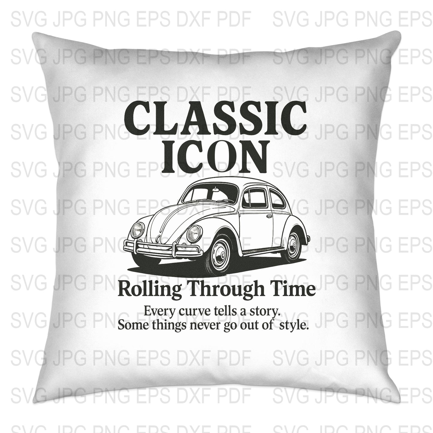 Vintage Car Pillow Cover, Classic Icon Beetle Car Cushion, Retro Home Decor, Black and White Throw Pillow, Unique Car Lover Gift
