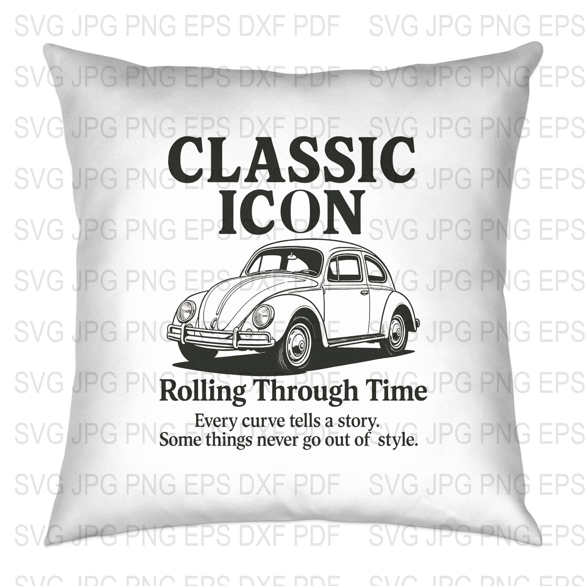 Vintage Car Pillow Cover, Classic Icon Beetle Car Cushion, Retro Home Decor, Black and White Throw Pillow, Unique Car Lover Gift