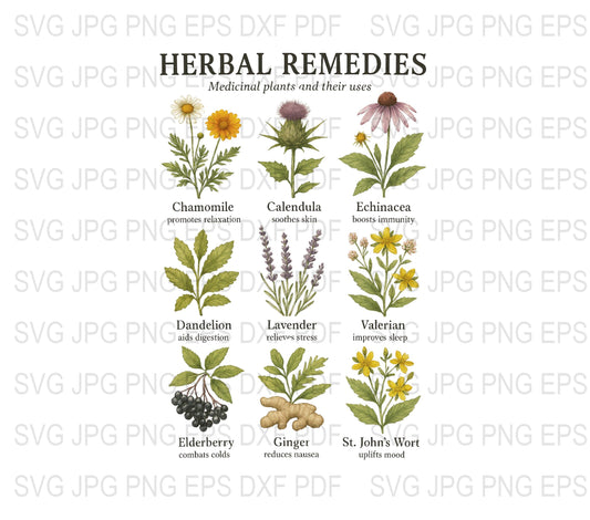 Herbal Remedies Watercolor Art, Medicinal Plants Print, Chamomile, Lavender, Echinacea, Home Decor
