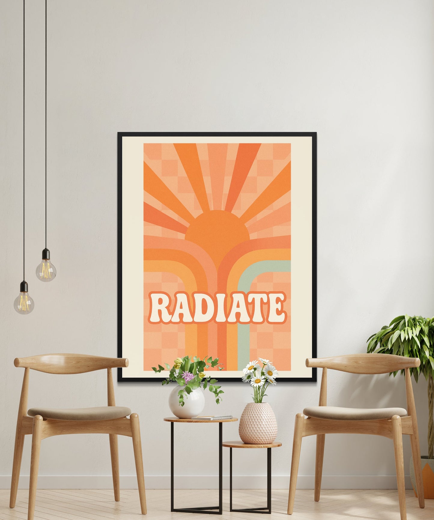 Radiate Sunshine Retro Wall Art, Vintage Sunrise Poster, Colorful Mid-Century Modern Decor