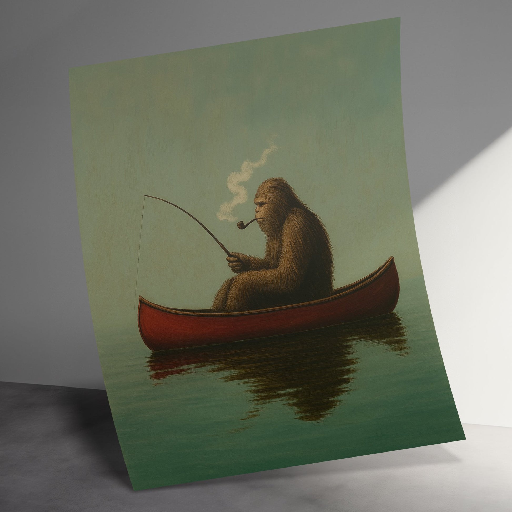 Vintage Style Art Print, Canoeing Sloth with Pipe, Nature and Wilderness Wall Decor, Peaceful Lake Imagery, Unique Home Gift