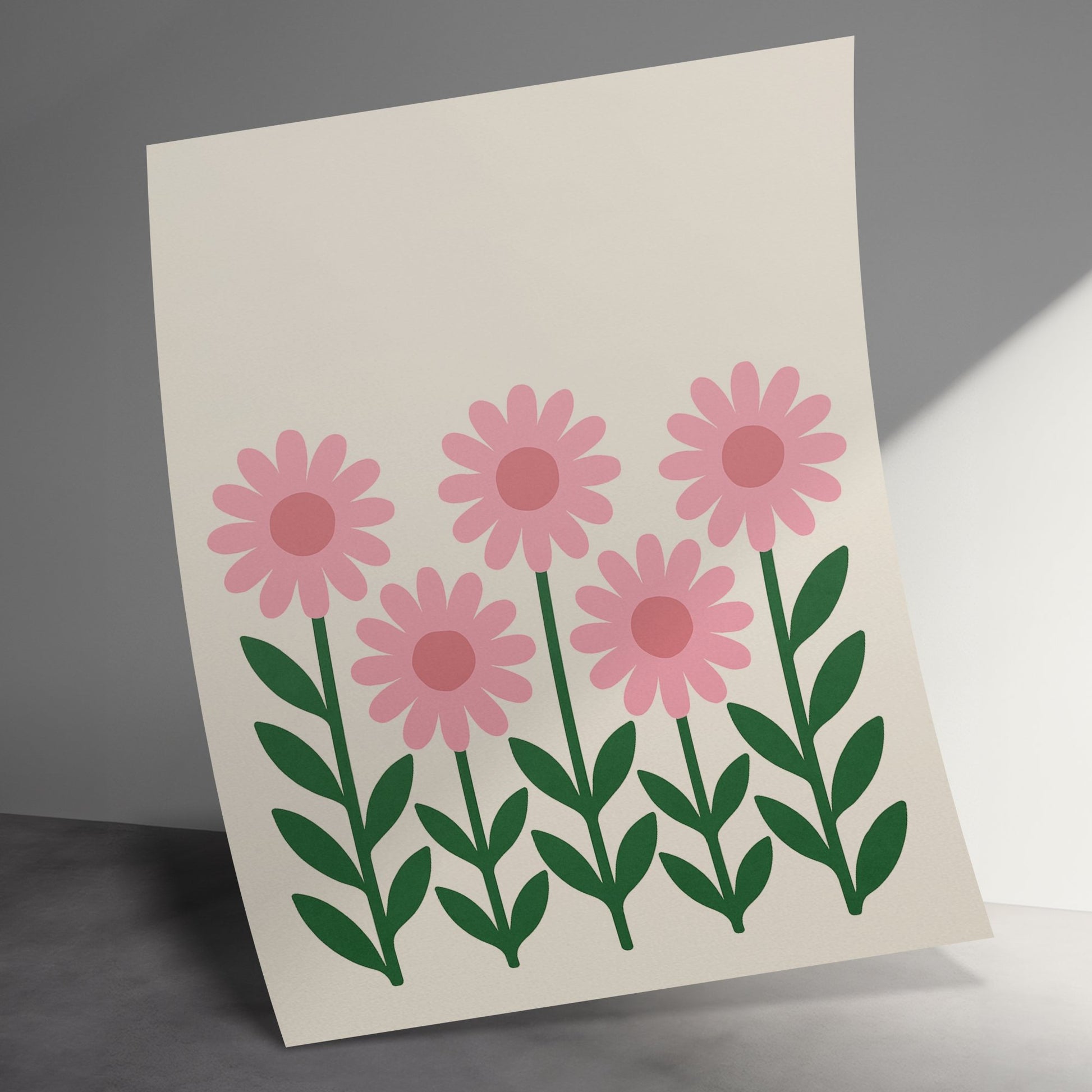 Pink Floral Wall Art Print, Modern Minimalist Flower Poster, Home Decor, Nursery Room Illustration