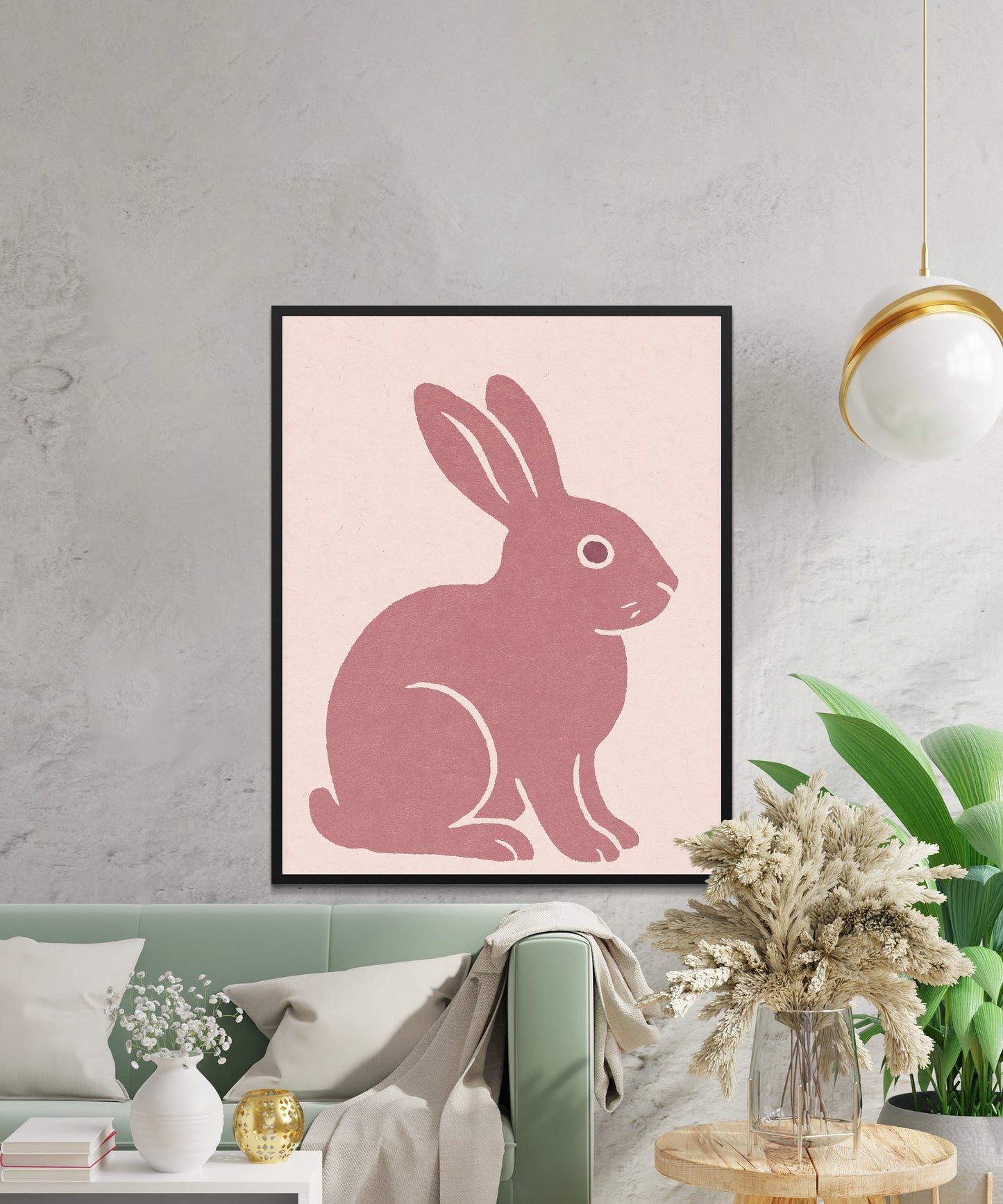Modern Pink Rabbit Wall Art Print, Stylish Minimalist Home Decor Poster, Animal Illustration