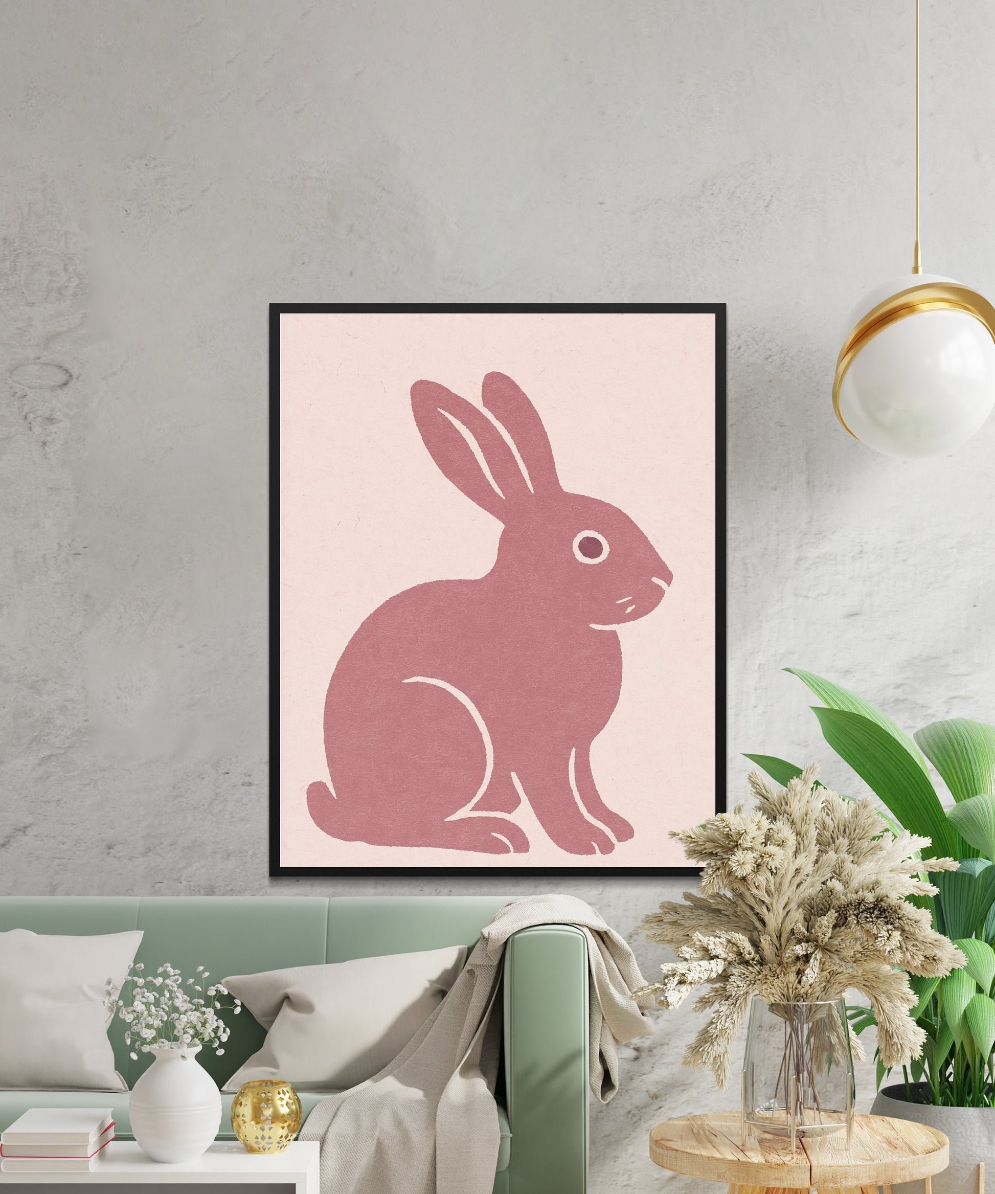Modern Pink Rabbit Wall Art Print, Stylish Minimalist Home Decor Poster, Animal Illustration