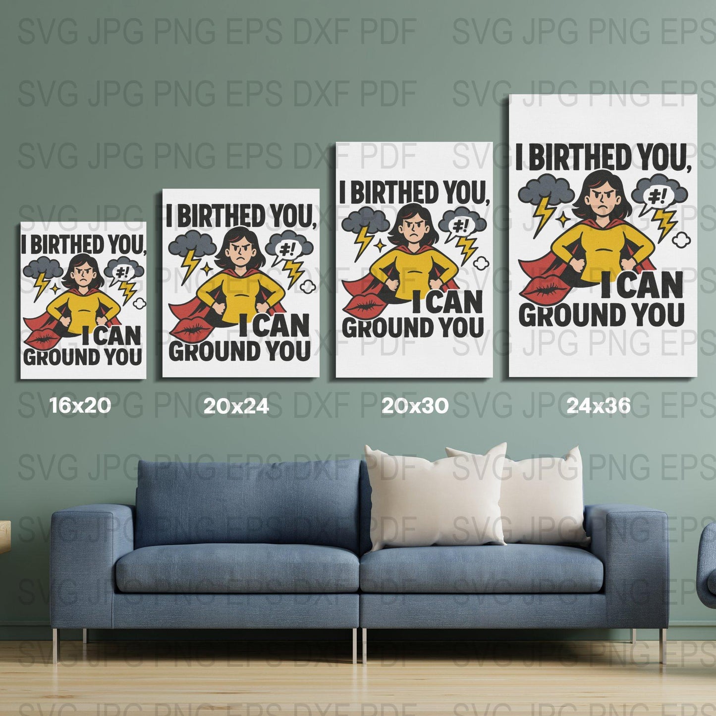Superhero Mom Digital Art Print, I Birthed You I Can Ground You, Comic Style Wall Decor, Printable Mother's Day Gift, Multiple Sizes