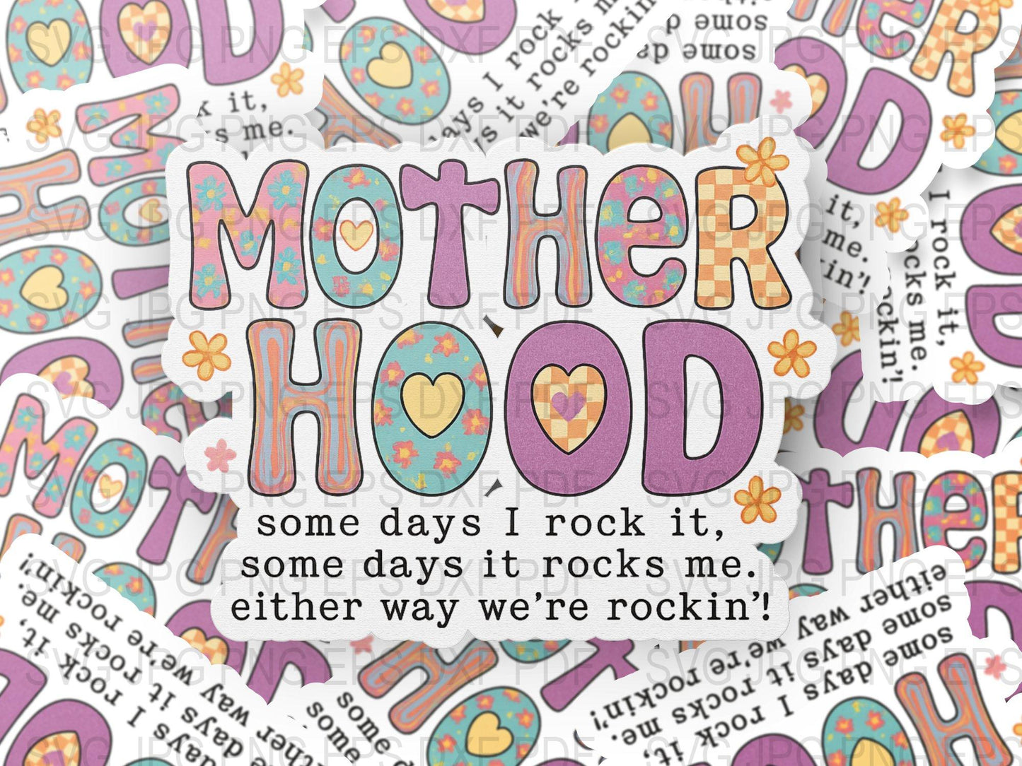 Motherhood Inspirational Quote Stickers, Purple Heart Floral Design, Vinyl Decal for Laptops and Journals.