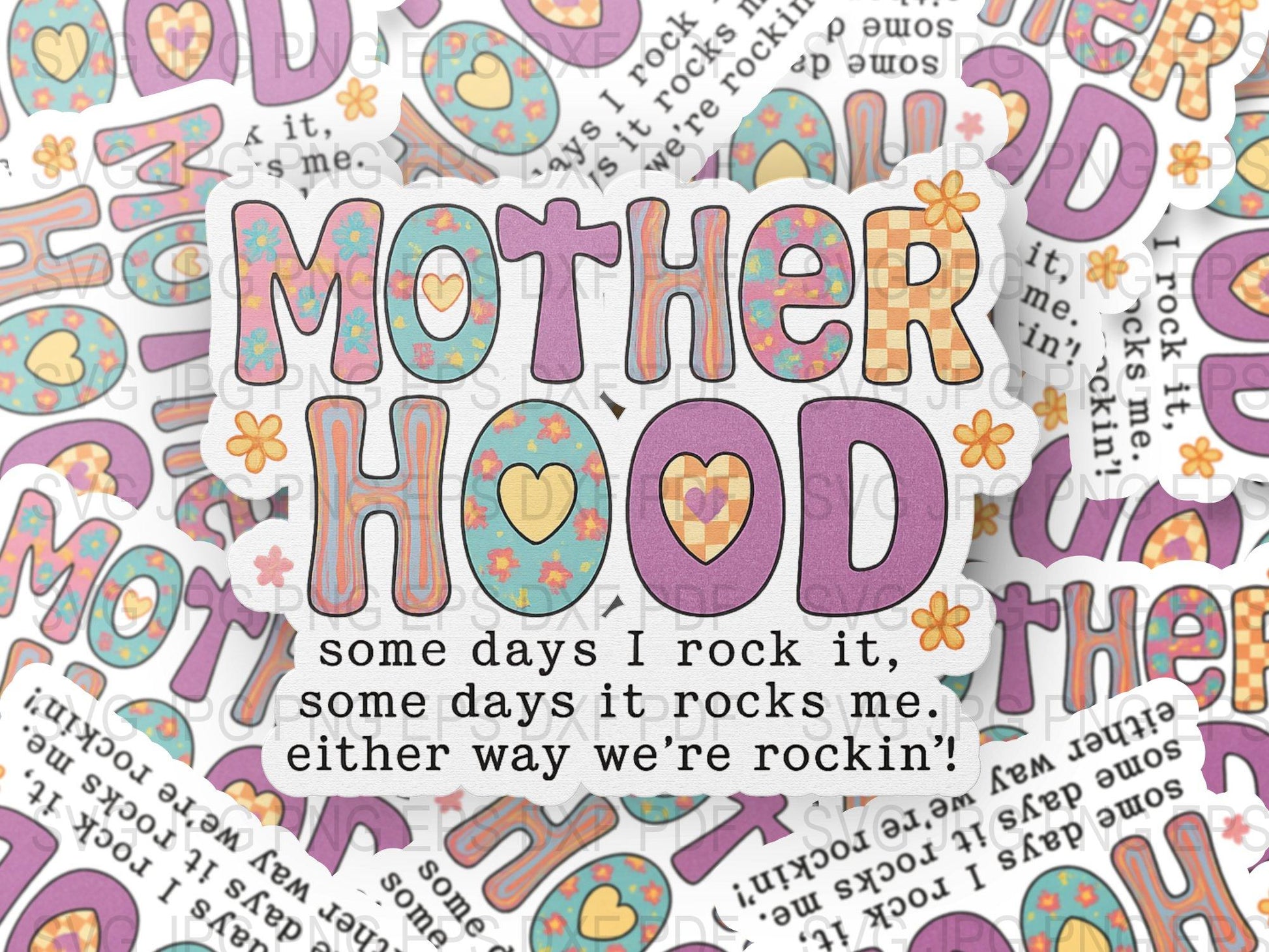 Motherhood Inspirational Quote Stickers, Purple Heart Floral Design, Vinyl Decal for Laptops and Journals.