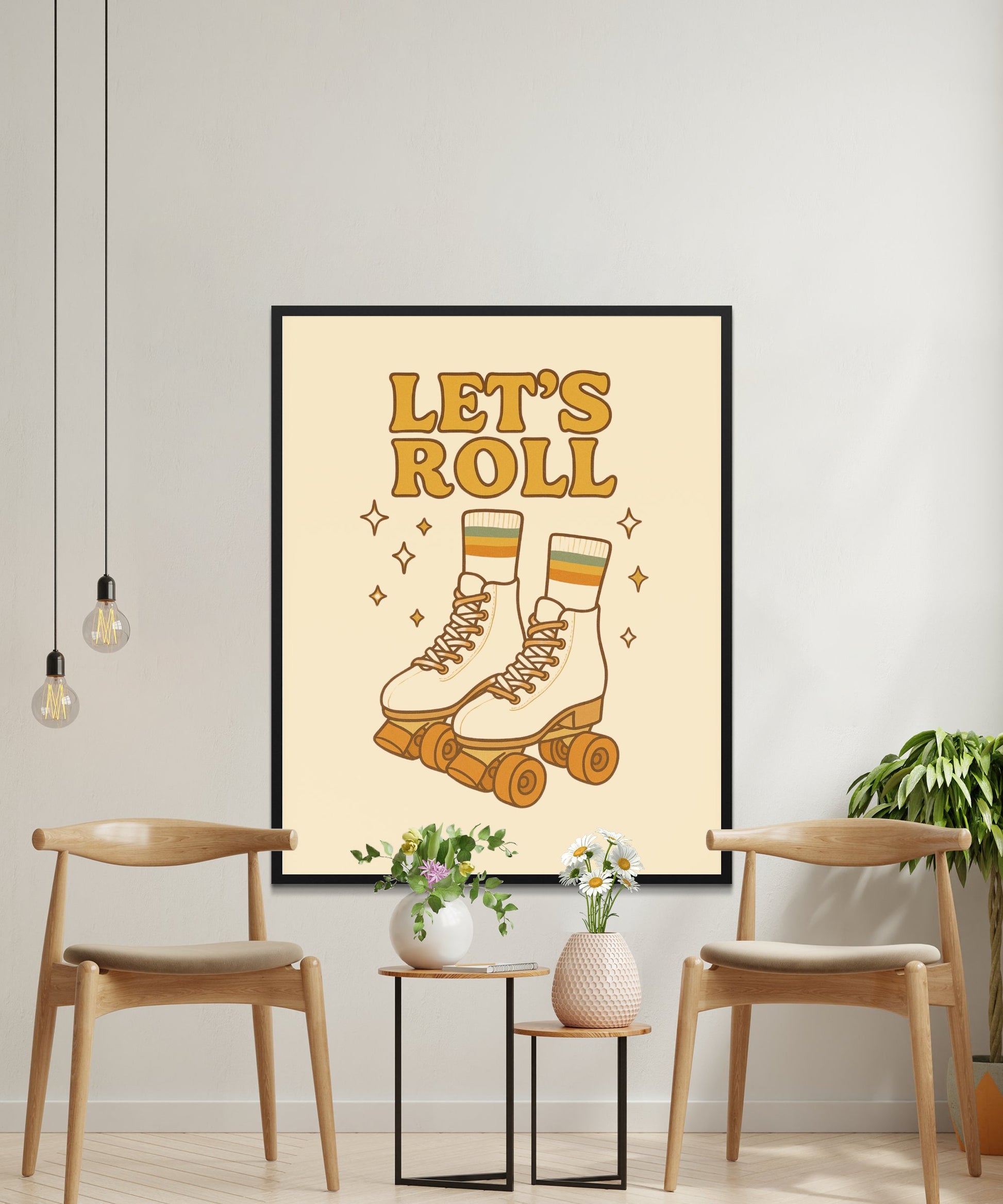 Vintage Roller Skates Art Print, Retro Skating Poster, Let's Roll Wall Decor, Fun Home Decoration, Unique Gift Idea for Skaters