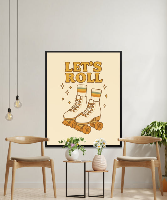 Vintage Roller Skates Art Print, Retro Skating Poster, Let's Roll Wall Decor, Fun Home Decoration, Unique Gift Idea for Skaters