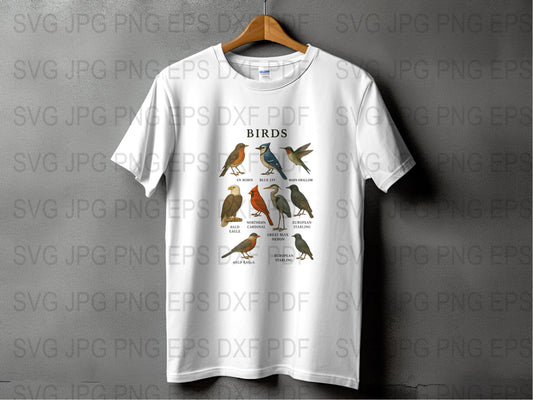 Colorful Birds Illustrated T-Shirt, Unisex Nature Inspired Graphic Tee, Casual Wildlife Apparel, Birdwatcher Gift Idea