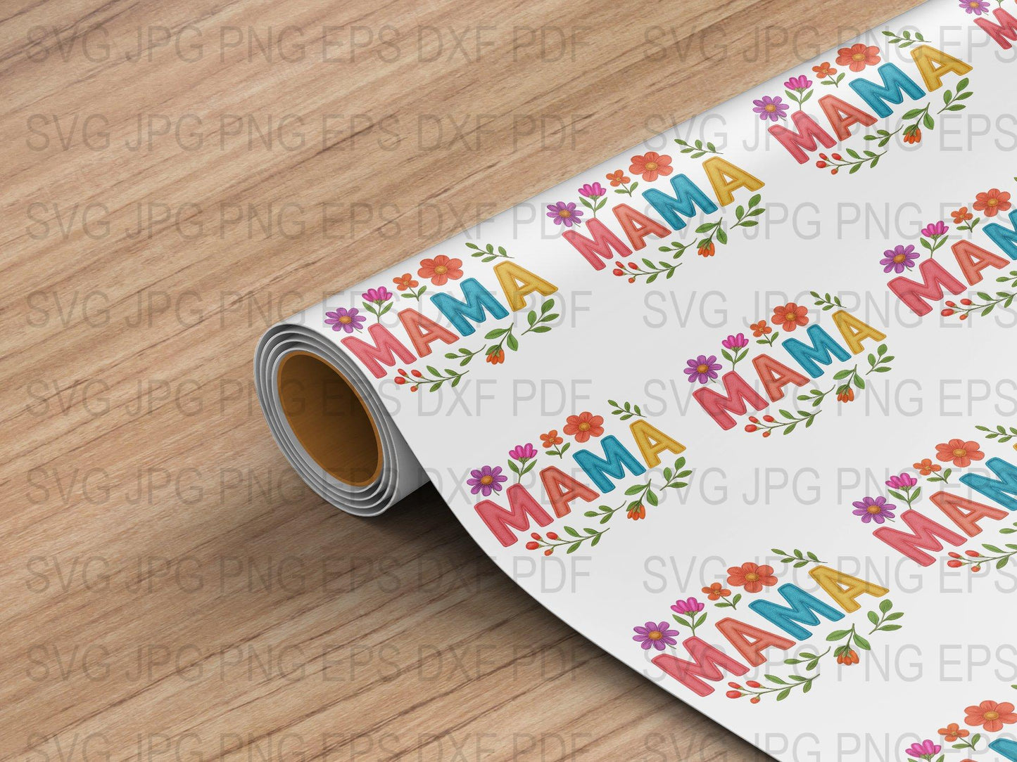 Floral Mama Text Vinyl Roll, Colorful Flower Print, DIY Craft Material for Custom Gifts and Home Decor, Family Crafting Supplies