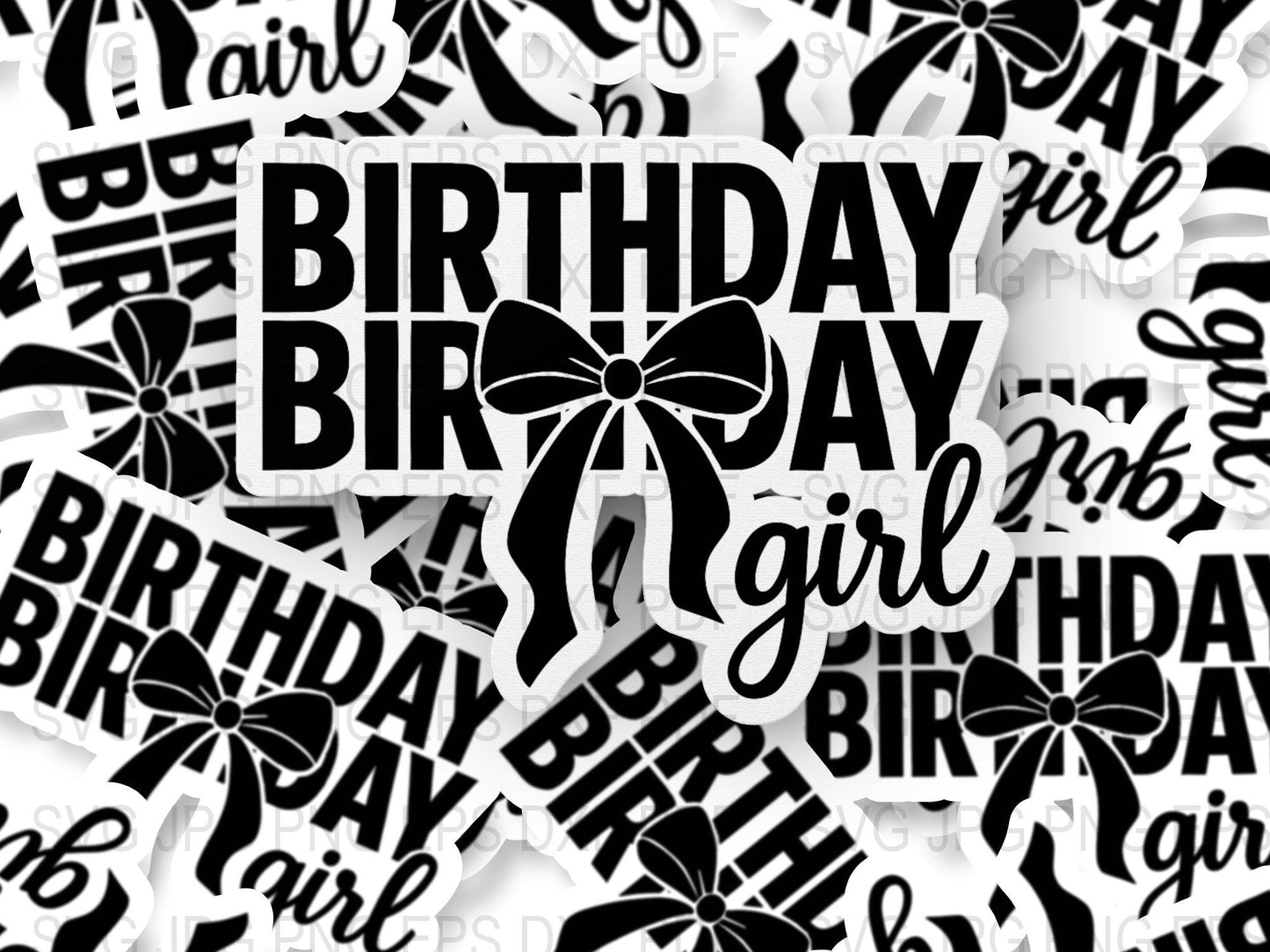 Birthday Girl Sticker Bundle, Black and White Party Favor Labels, Cute Bow Design, Celebration Decals, Gift Tag Stickers, Set of 50