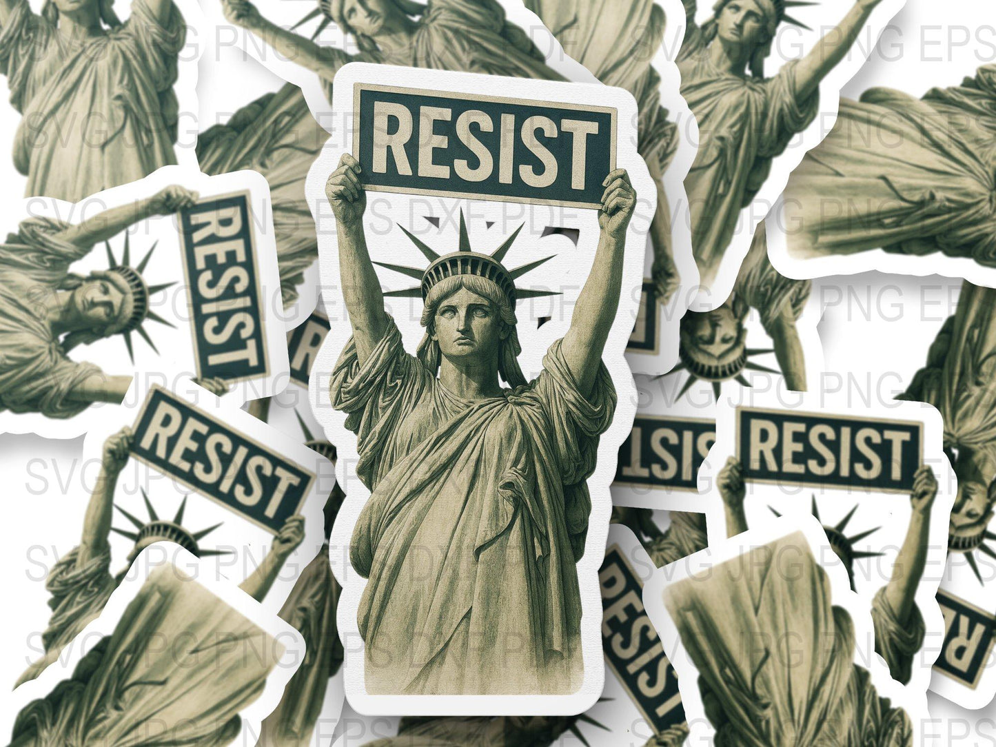 Resist Sticker Pack, Statue of Liberty Design, Patriotic Decals, Freedom Symbols, Bulk Sticker Set for Laptops and Water Bottles