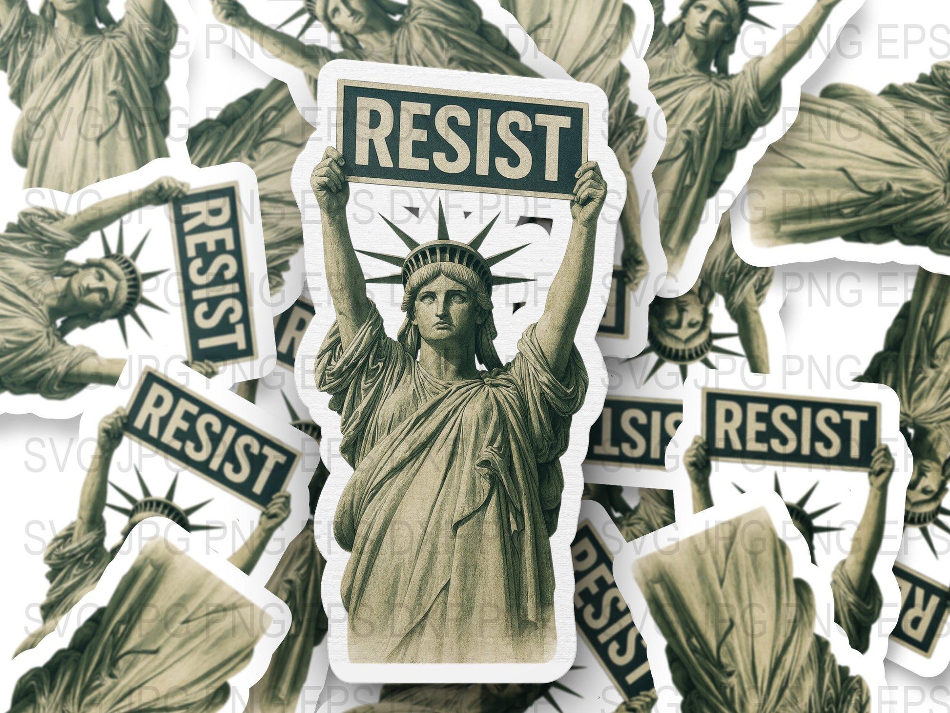 Resist Sticker Pack, Statue of Liberty Design, Patriotic Decals, Freedom Symbols, Bulk Sticker Set for Laptops and Water Bottles