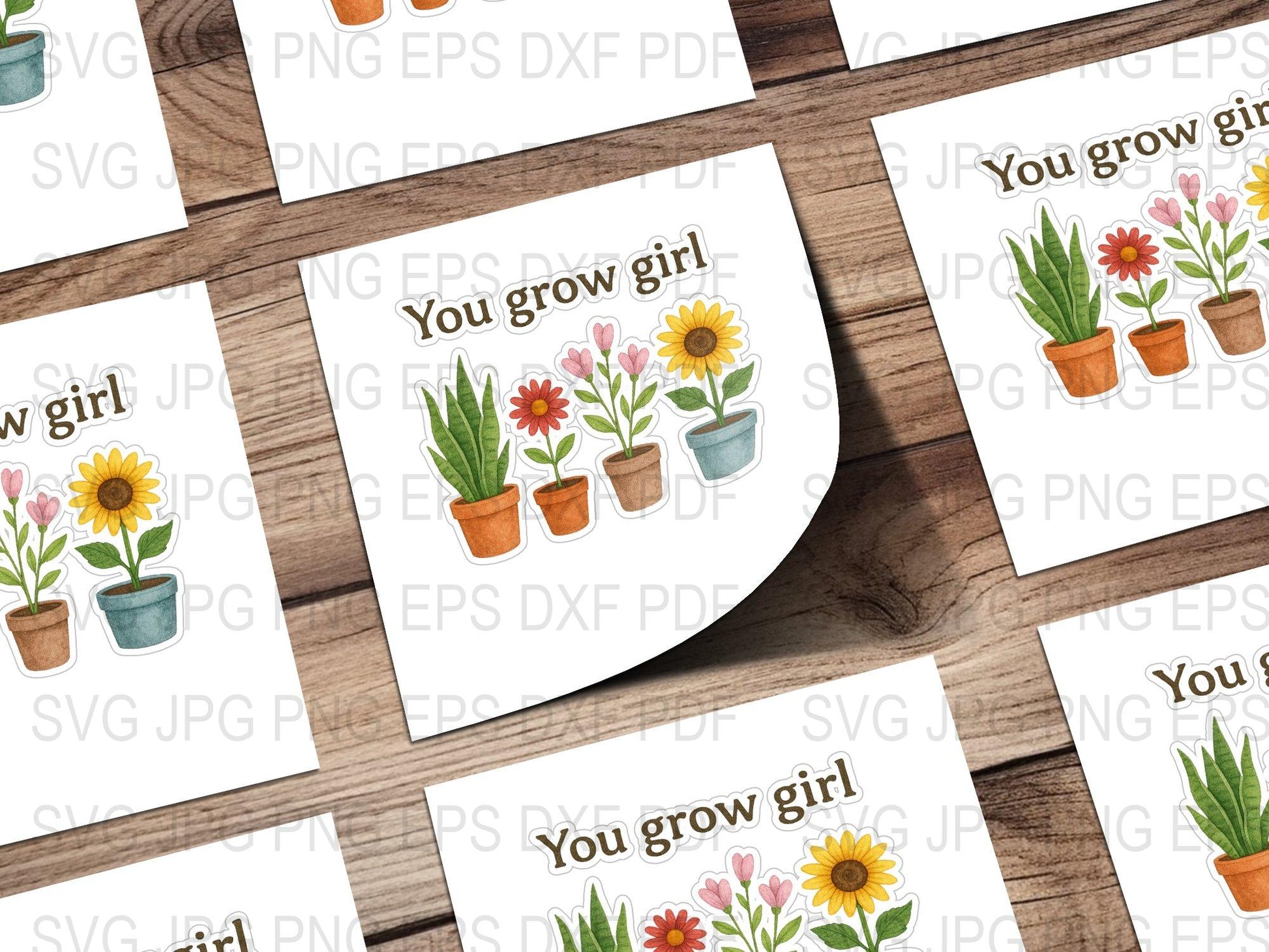 You Grow Girl Inspirational Quote Sticker, Floral and Pot Plants, Waterproof Vinyl, Decorative Laptop Decal