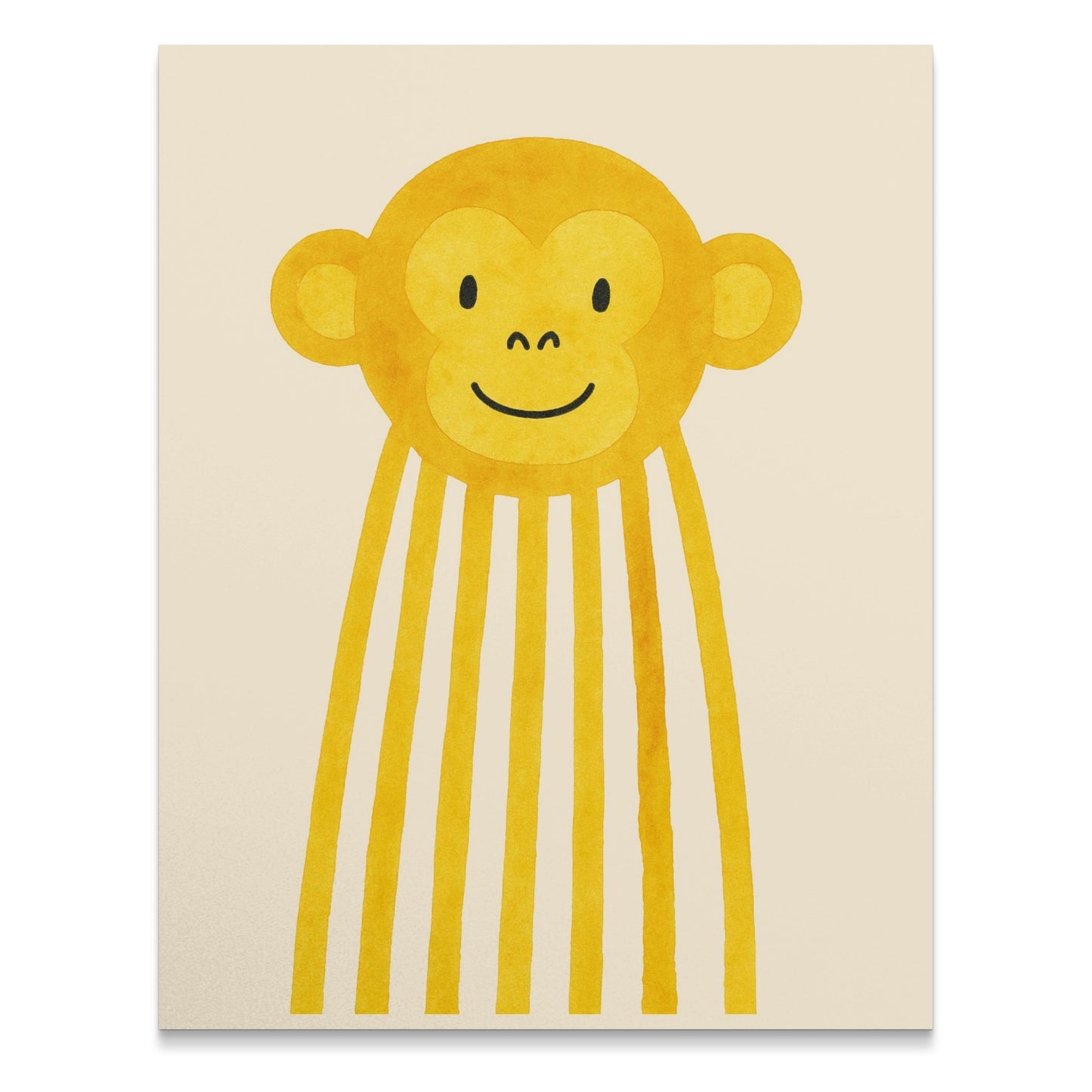 Cute Yellow Monkey Art Print, Nursery Wall Decor, Watercolor Jungle Animal Kids Room, Playful Baby Shower Gift Idea