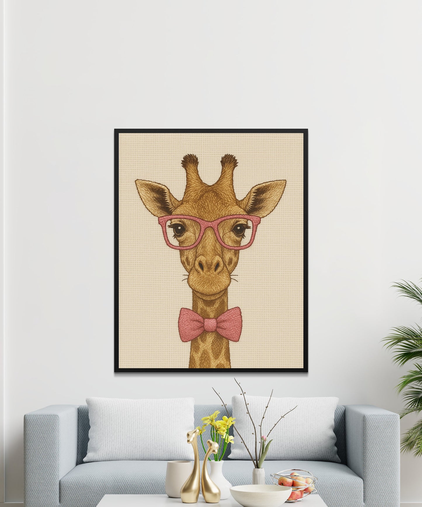 Cute Giraffe Art Print, Cartoon Giraffe with Glasses, Nursery Wall Decor, Animal Poster, Whimsical Kids Room Artwork, Bowtie Giraffe